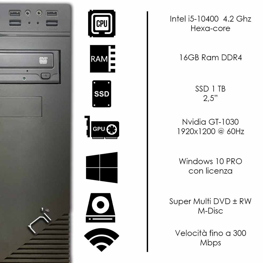 Computer fisso Windows 10 Intel i5-10400 16gb ram ssd 1tb nvidia gt-1030 2gb foto 3
