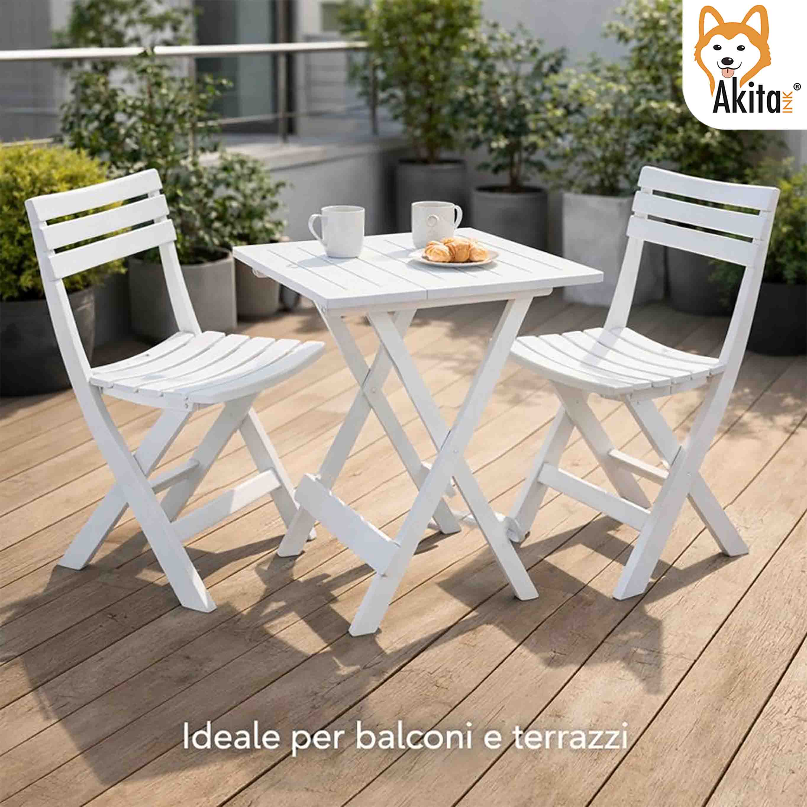 Kit Tavolino + 2 Sedie Pieghevoli in Resina Bianca foto 3