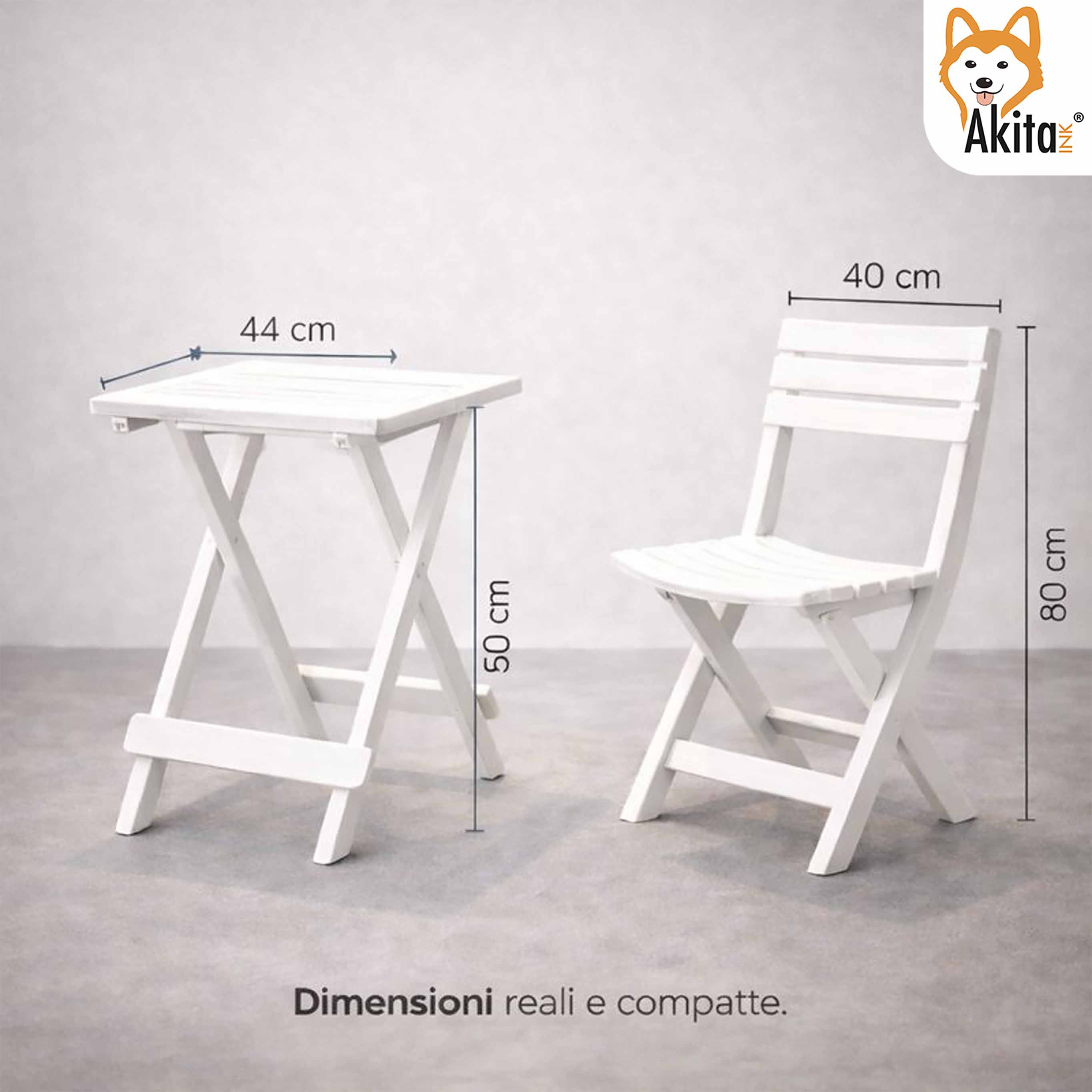 Kit Tavolino + 2 Sedie Pieghevoli in Resina Bianca foto 4