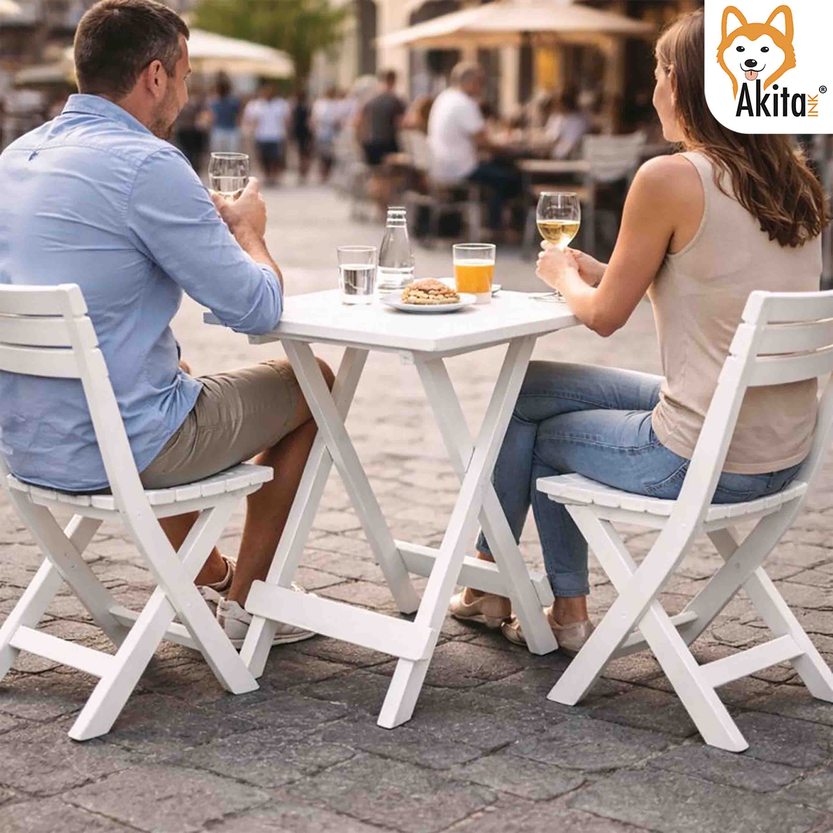 Kit Tavolino + 2 Sedie Pieghevoli in Resina Bianca foto 6