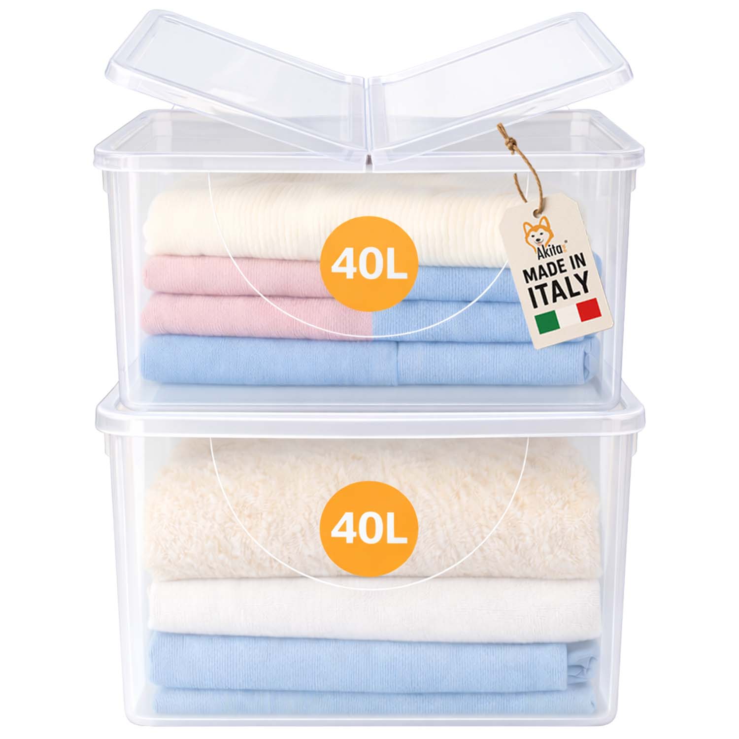 Set 2 Contenitori Plastica 40L con Coperchio Doppia Apertura foto 2