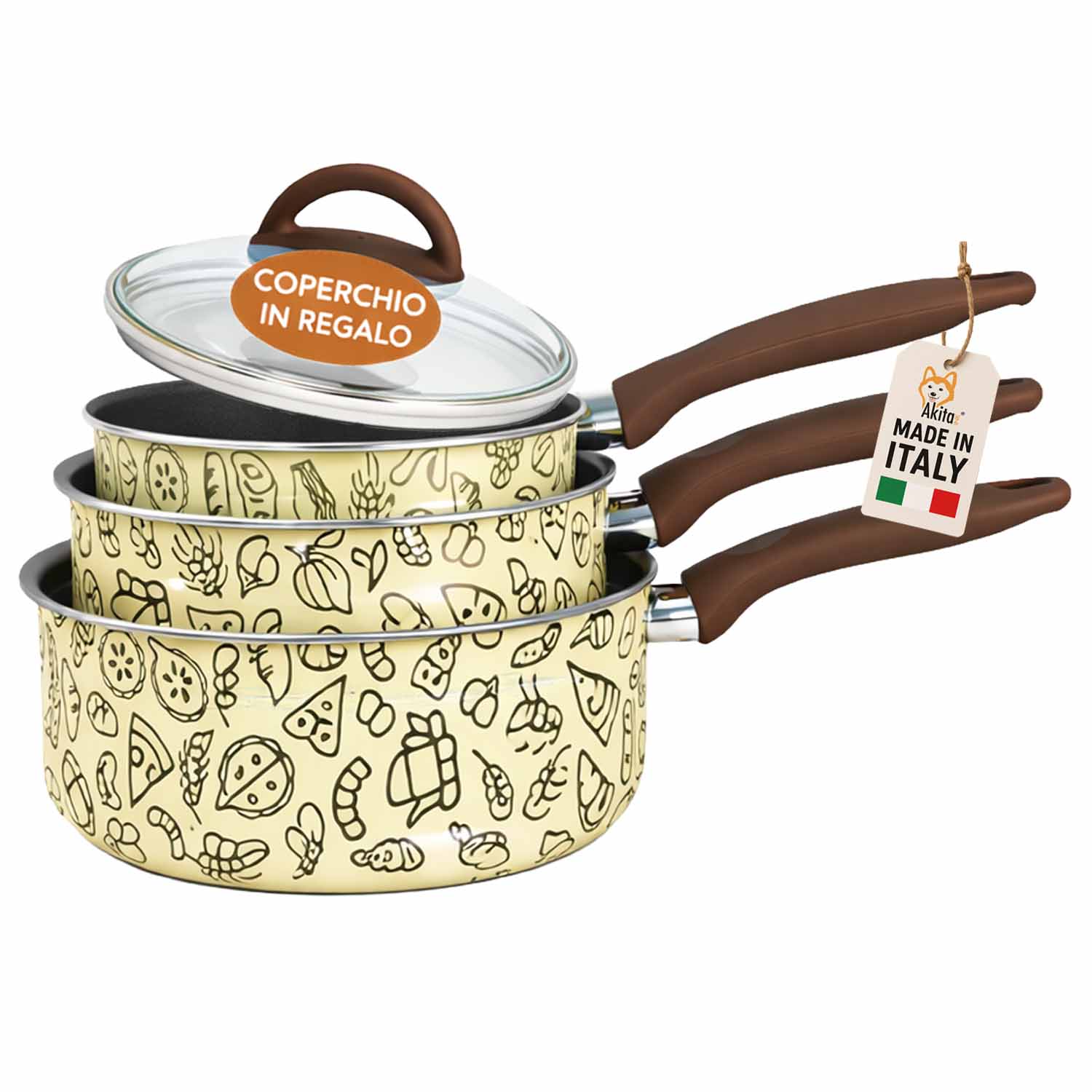 Tris Casseruole Pastella 16-18-20 cm con Coperchio Vetro foto 2