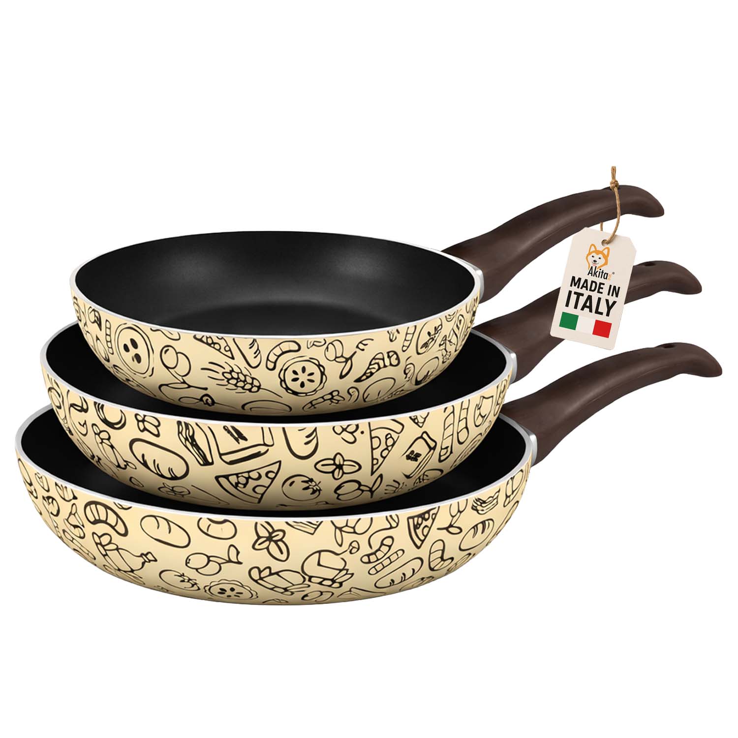 Tris padelle pastella 20-24-28 cm antiaderenti soft touch.