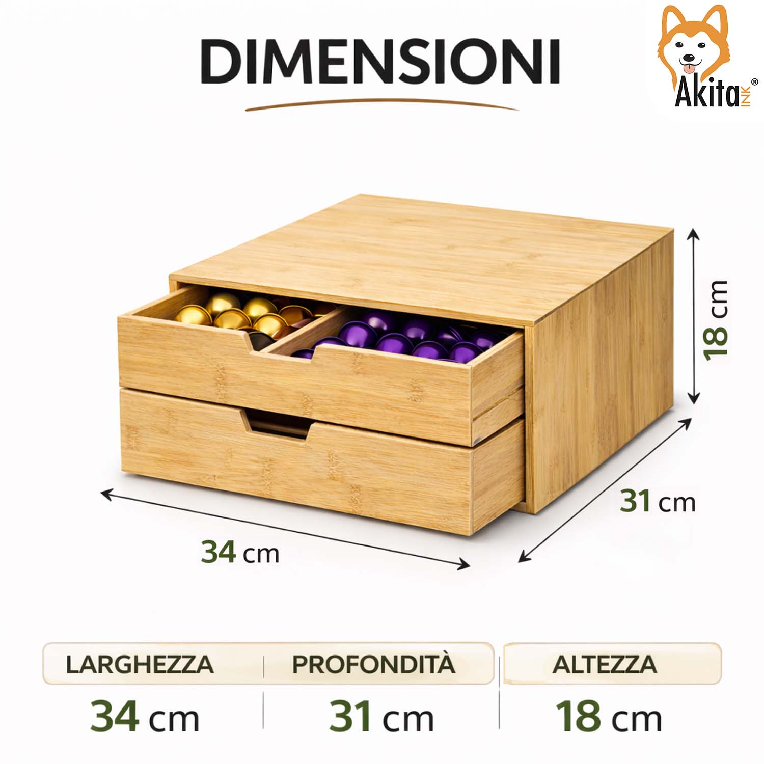 Portacapsule Bamboo con Doppio Cassetto 34x31x18 cm foto 3