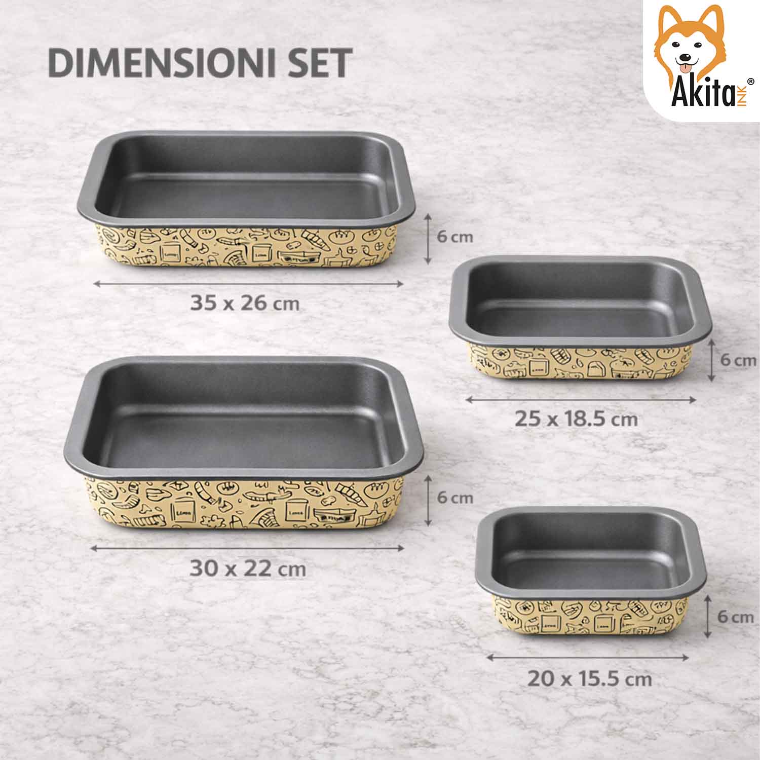 Set Teglie Rettangolari Pastella 20-25-30-35 cm Antiaderenti foto 3