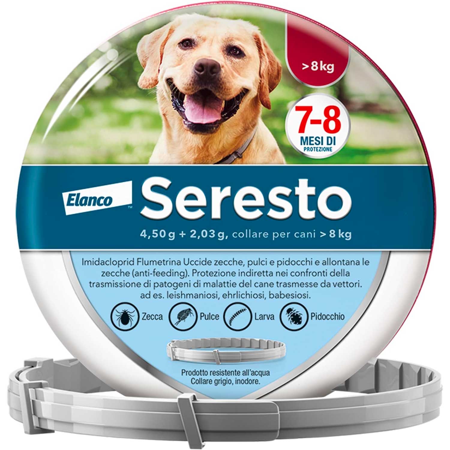 Elanco seresto collare antiparassitario, per cani oltre 8 kg, elimina pulci