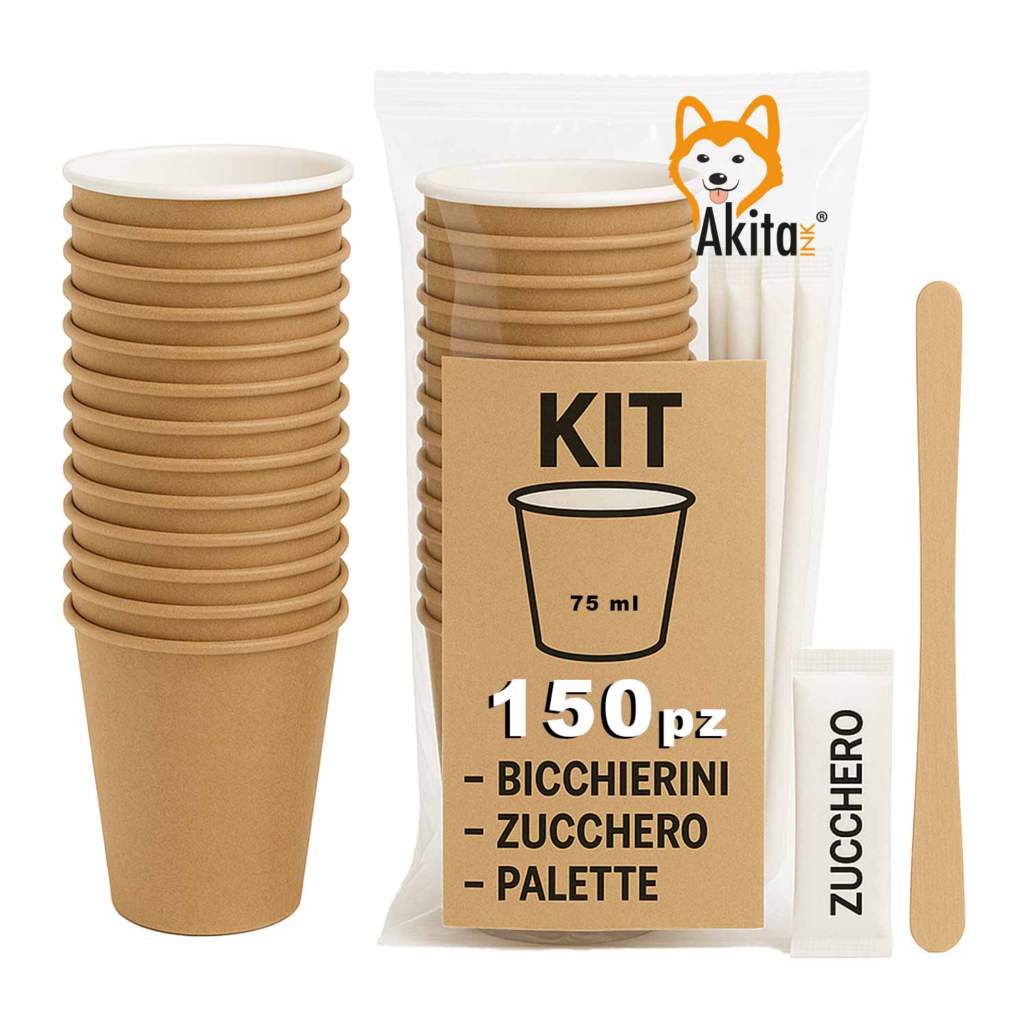 Kit Caffè 150 Pezzi – Bicchieri 75 ml, Palettine Zucchero Bustine foto 2