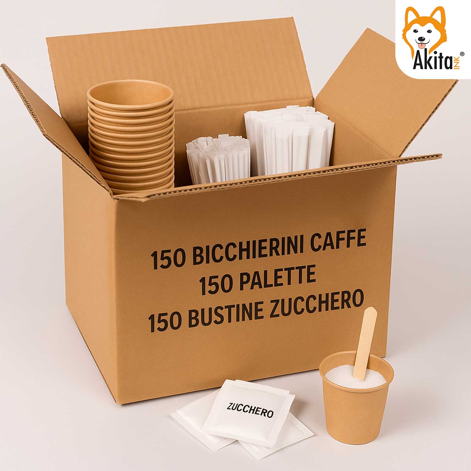 Kit Caffè 150 Pezzi – Bicchieri 75 ml, Palettine Zucchero Bustine foto 5