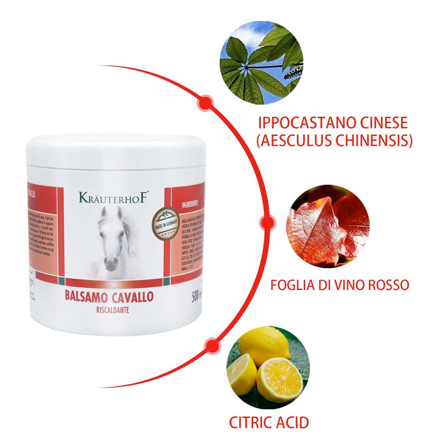 Balsamo cavallo krauterhof Riscaldante, Extra Forte Gel Massaggiante 500ML ROSSO foto 3