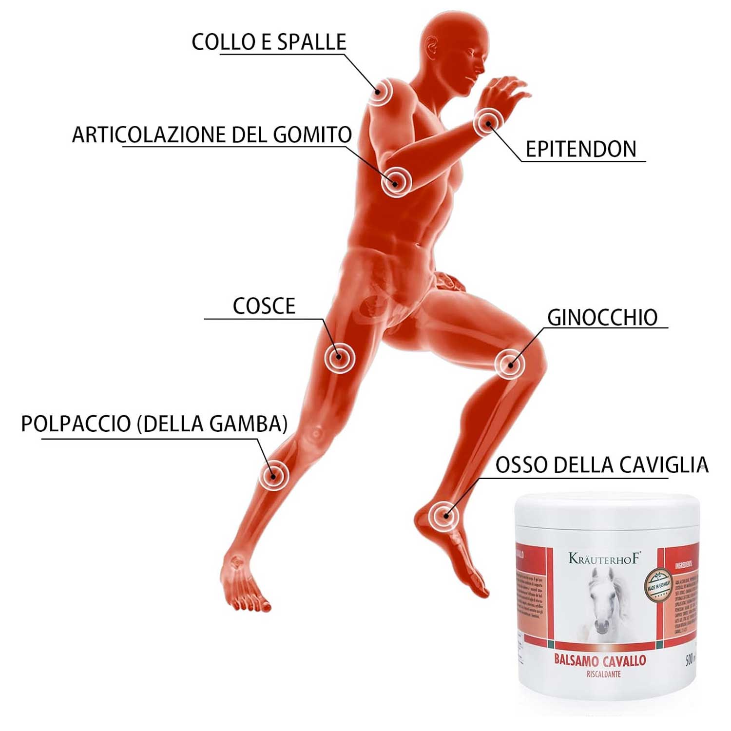 Balsamo cavallo krauterhof Riscaldante, Extra Forte Gel Massaggiante 500ML ROSSO foto 4
