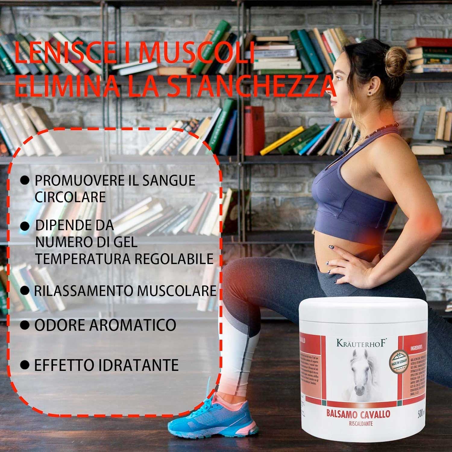 Balsamo cavallo krauterhof Riscaldante, Extra Forte Gel Massaggiante 500ML ROSSO foto 5