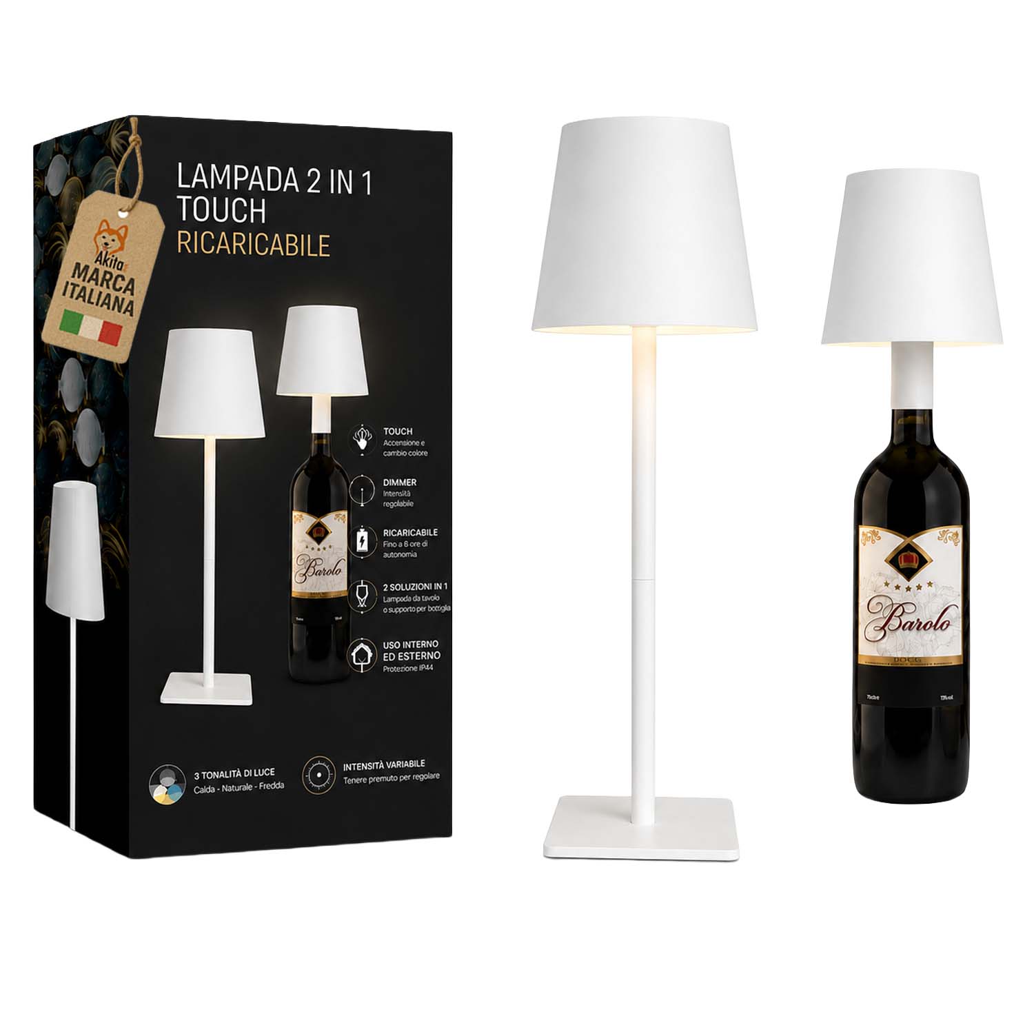 Akitaink lampada da tavolo led bianco ricaricabile.