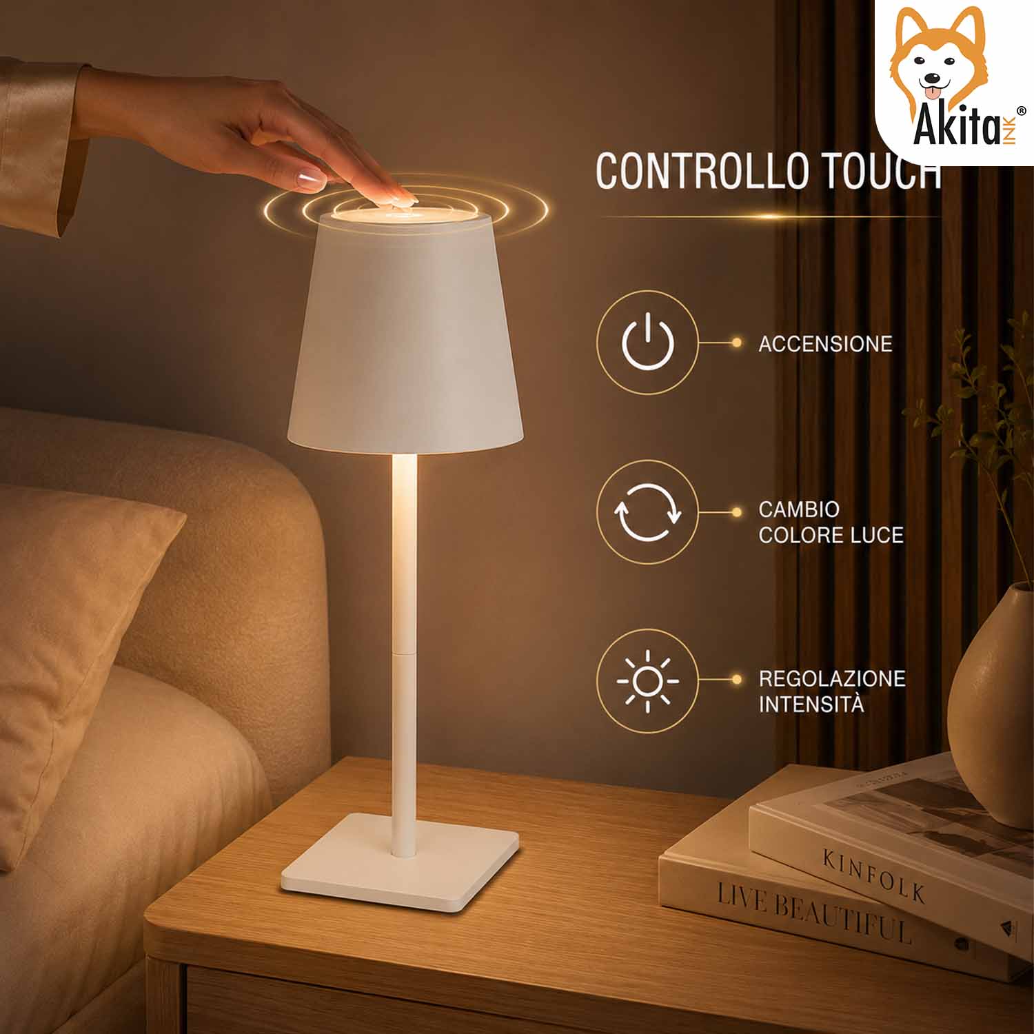 Akitaink Lampada da Tavolo LED Bianco Ricaricabile foto 4
