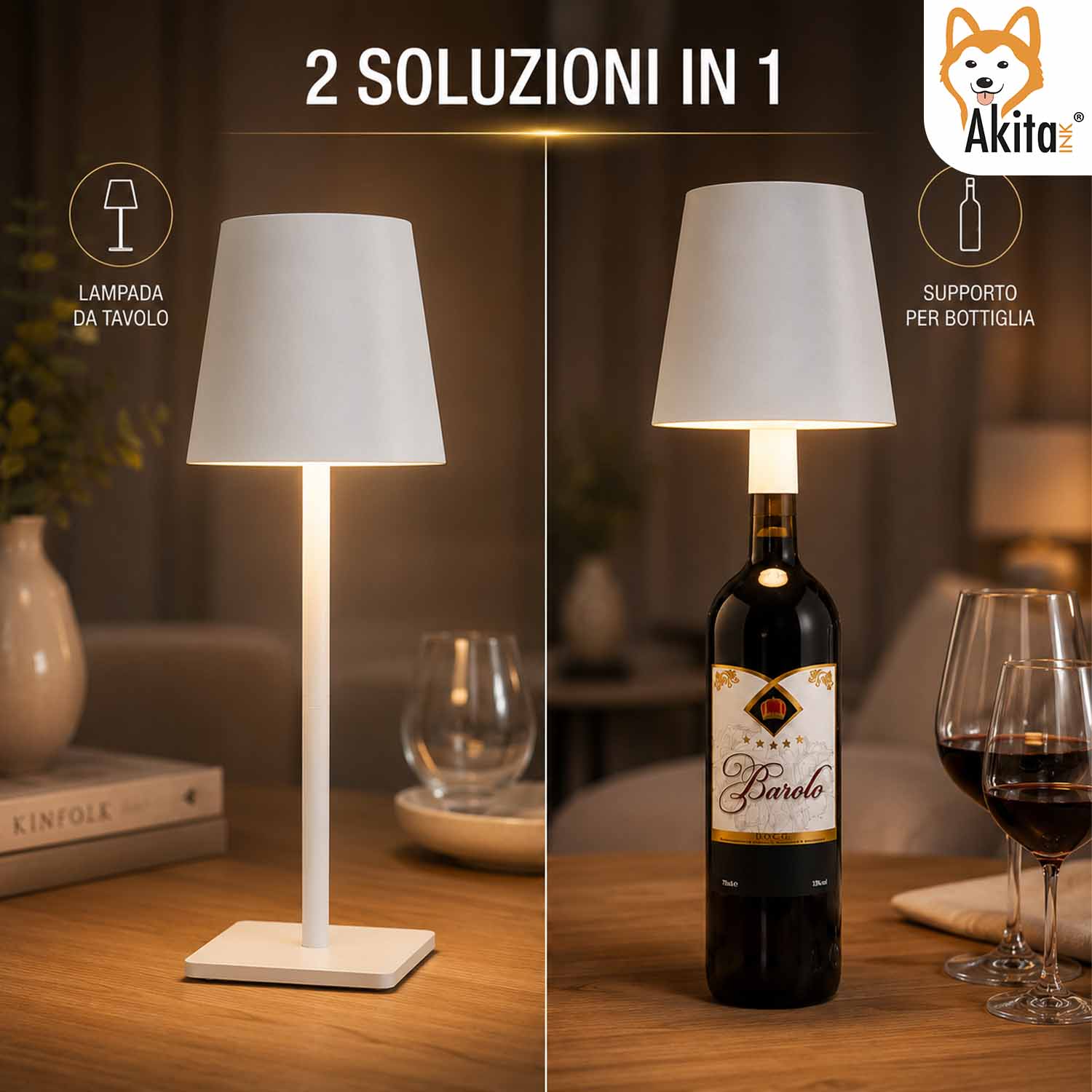 Akitaink Lampada da Tavolo LED Bianco Ricaricabile foto 5