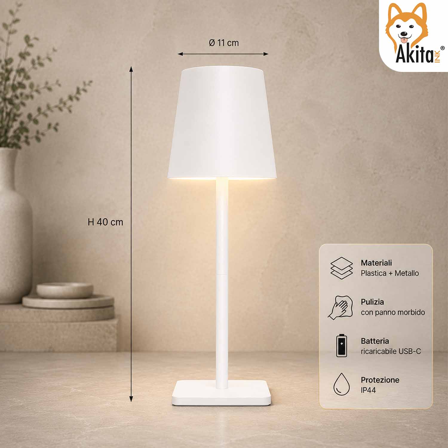 Akitaink Lampada da Tavolo LED Bianco Ricaricabile foto 6