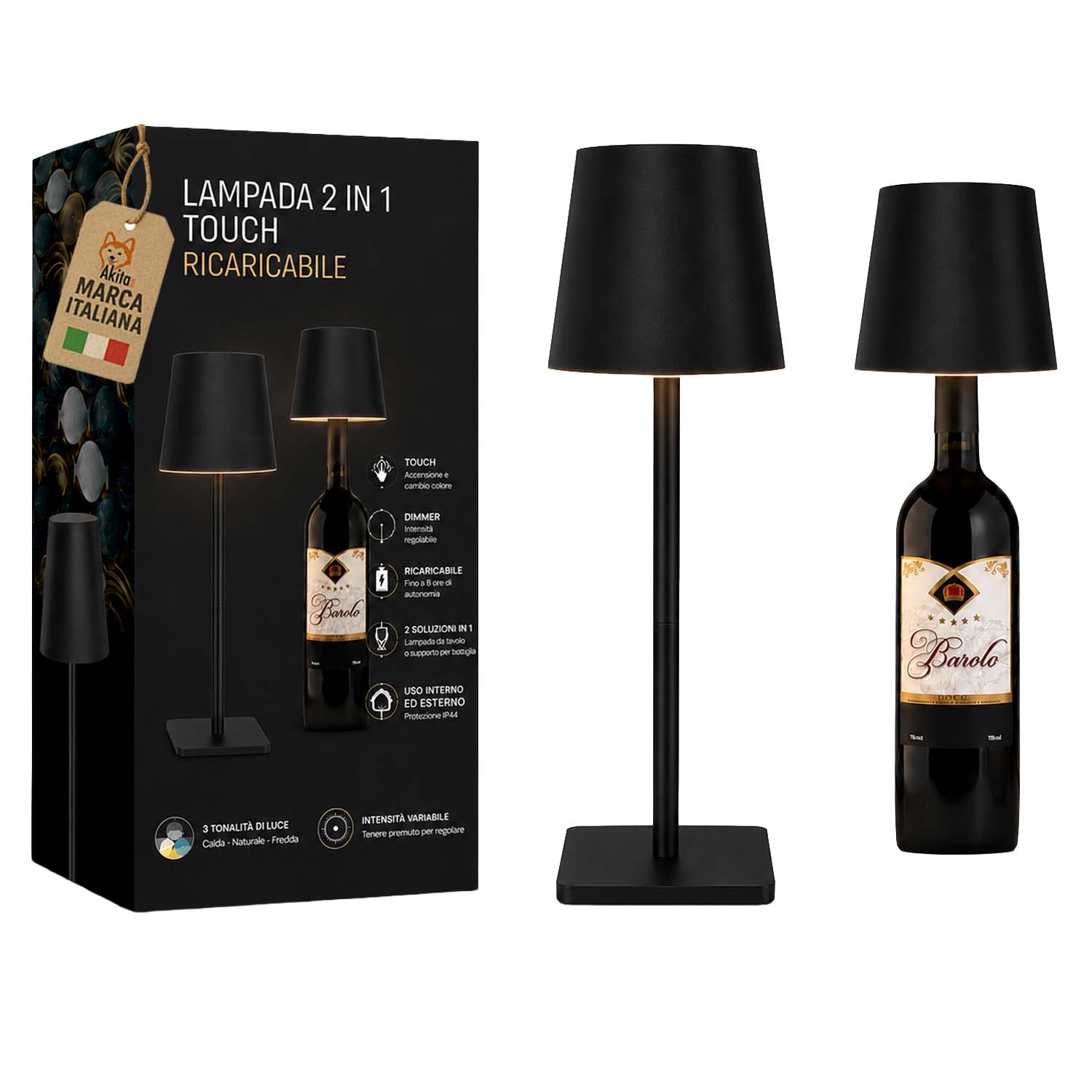 Akitaink Lampada da Tavolo LED Nero Ricaricabile foto 2