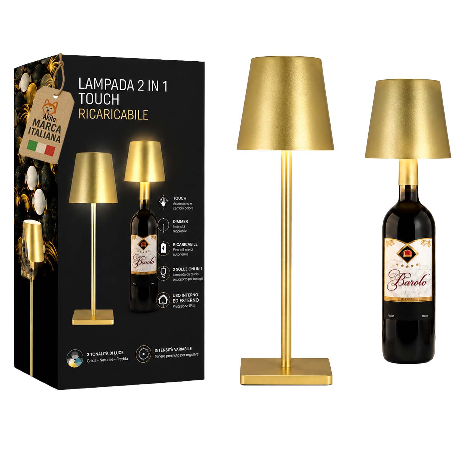Akitaink Lampada da Tavolo LED Oro Ricaricabile foto 2