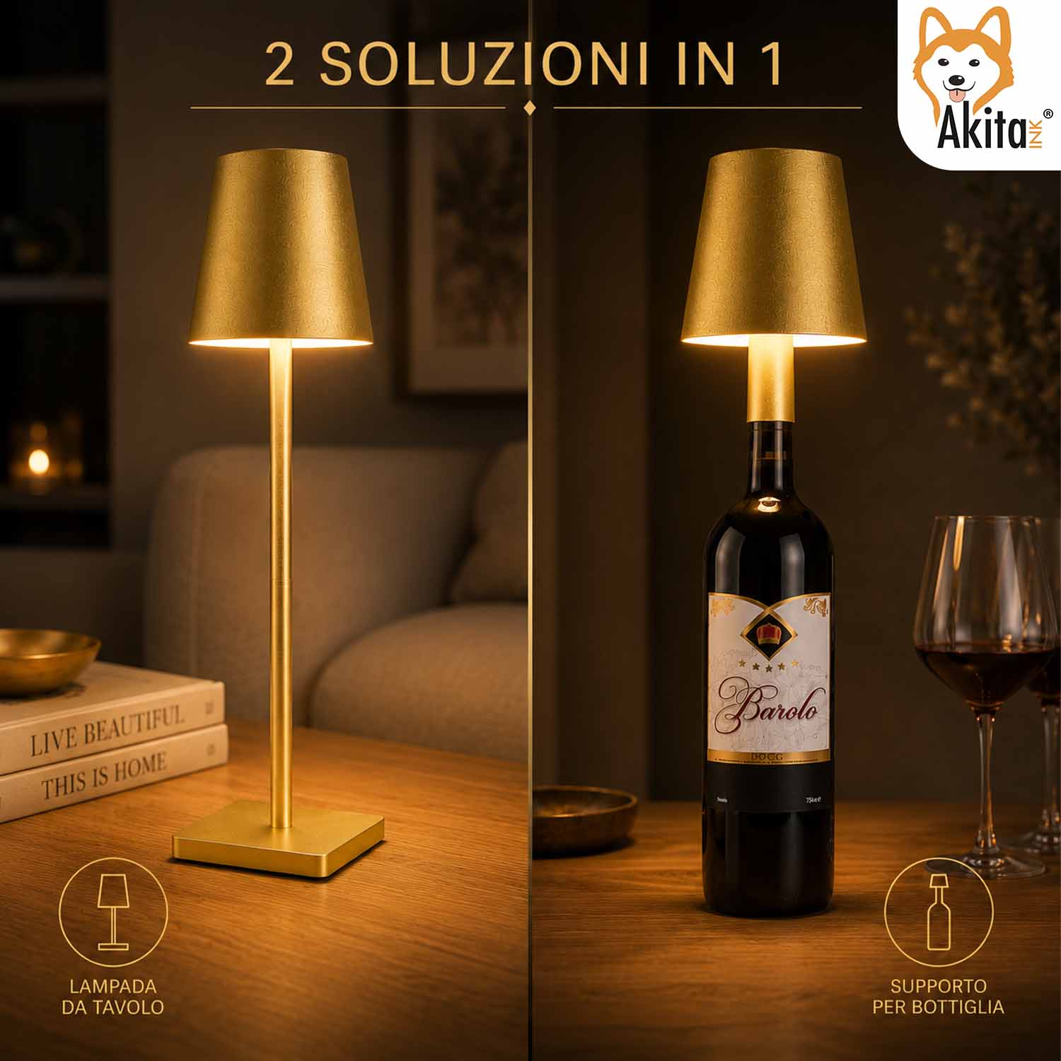 Akitaink Lampada da Tavolo LED Oro Ricaricabile foto 5