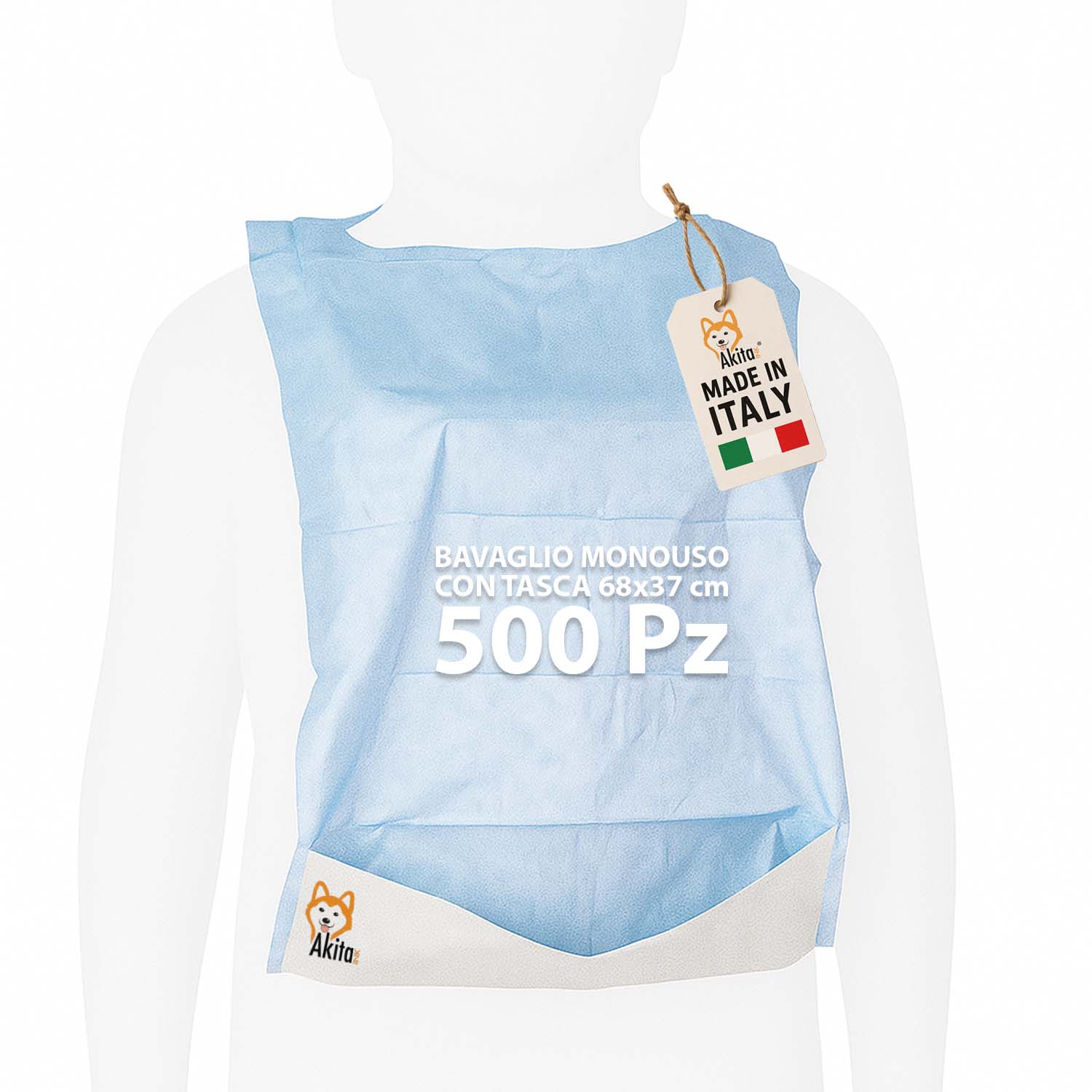 Bavagli monouso impermeabili con tasca 500pz 68x37 cm.
