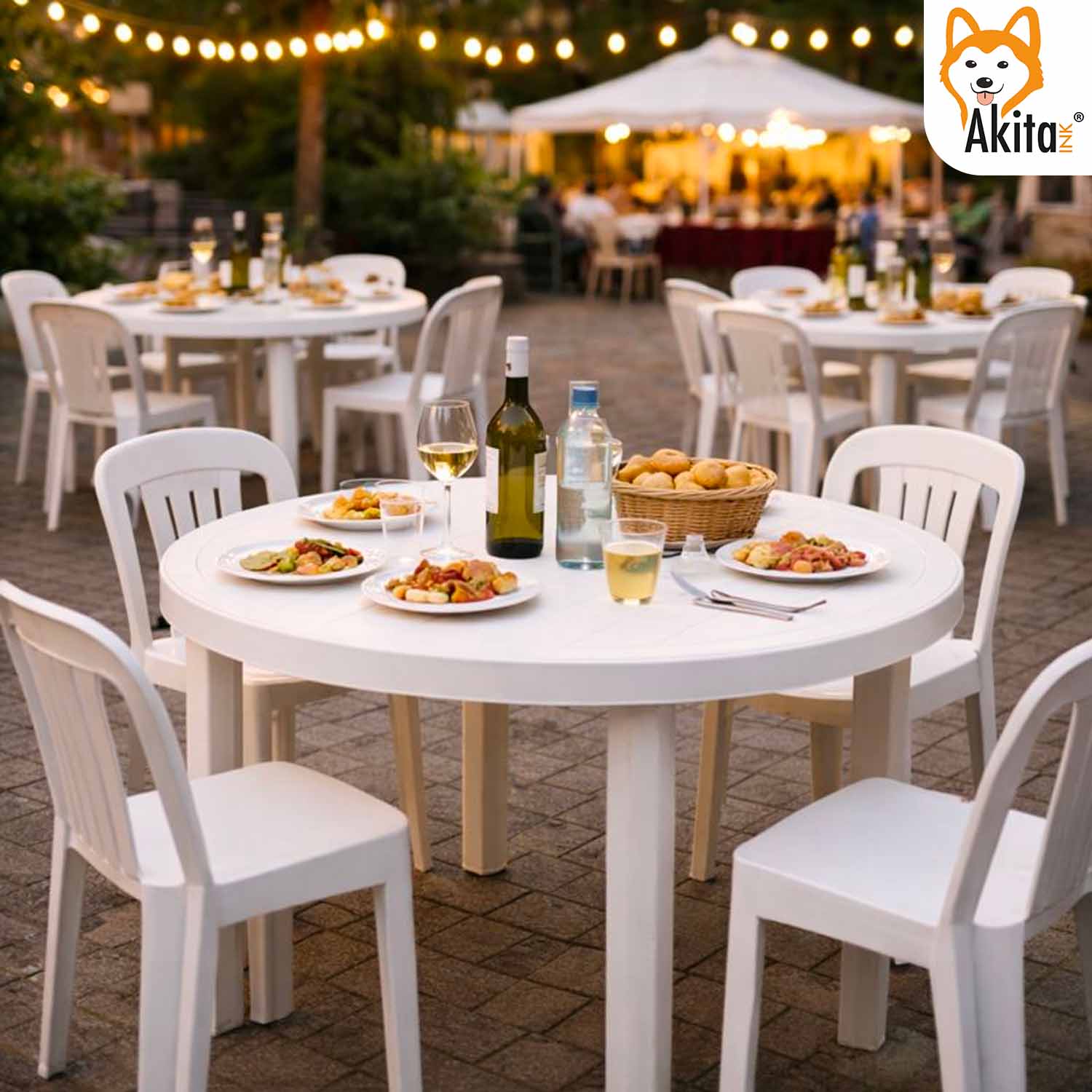 Tavolo Tondo in Plastica Bianco 90xh72 cm foto 6