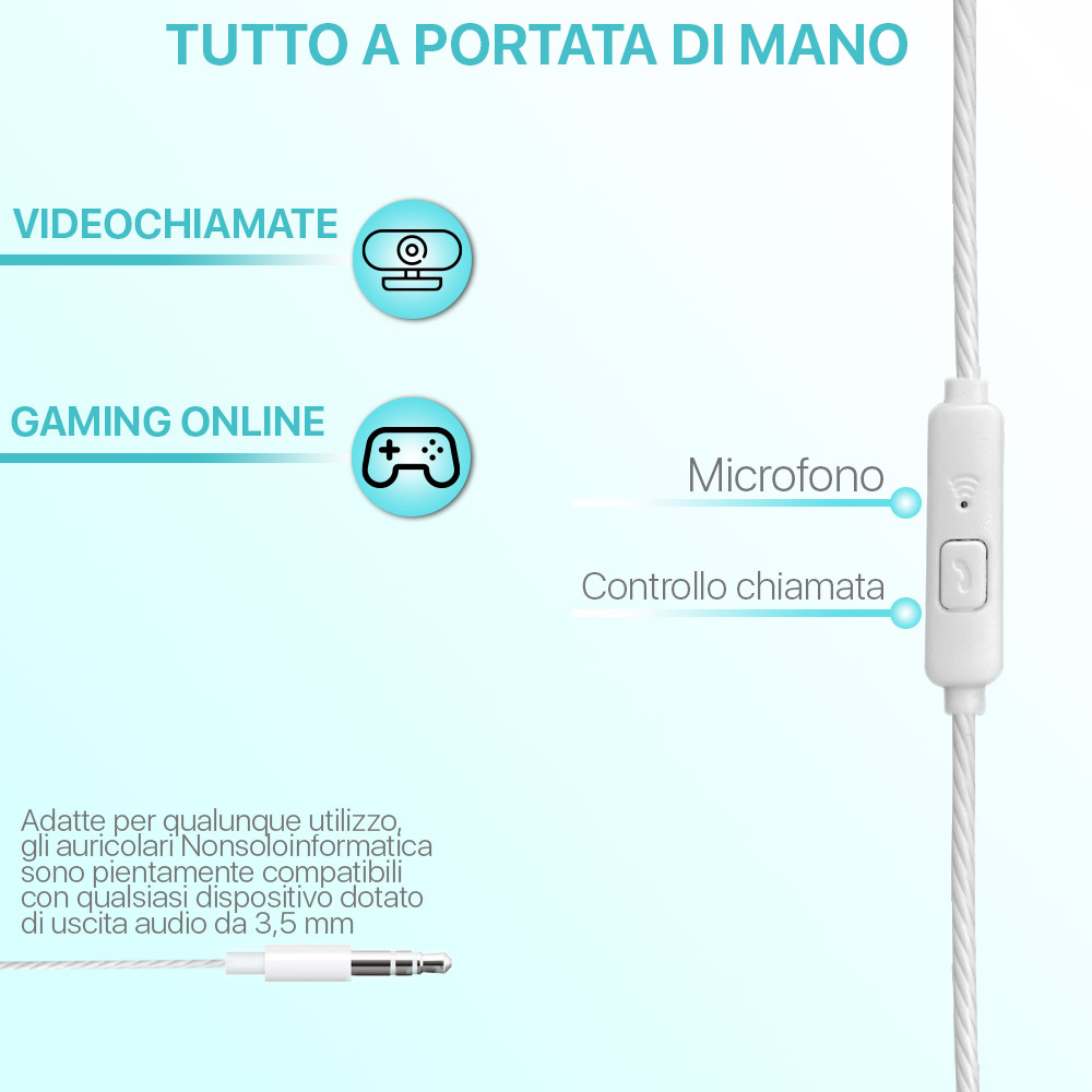 Auricolari con microfono In-Ear isolamento rumore pc smartphone tablet bianco foto 3