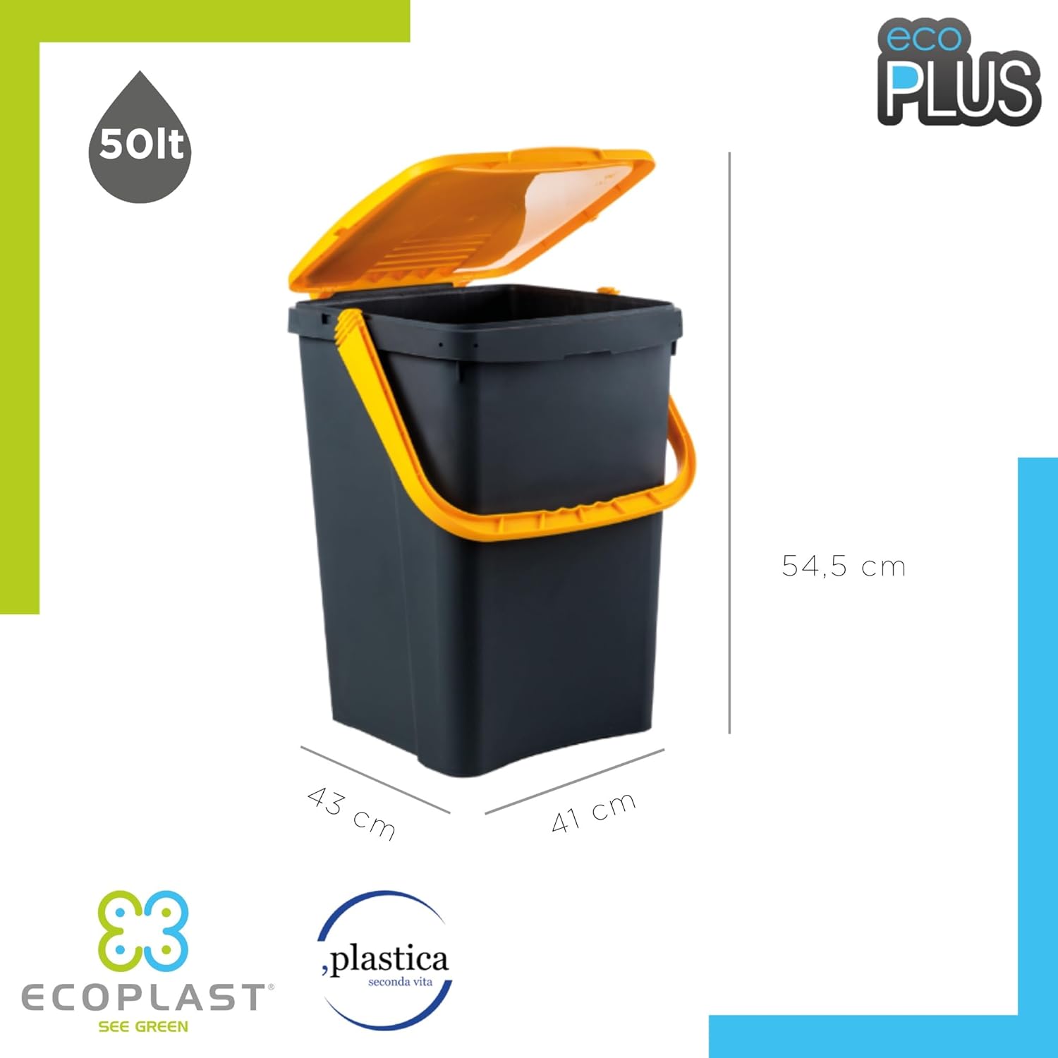 Ecoplast Pattumiera Differenziata 50L Blu Riciclata foto 3