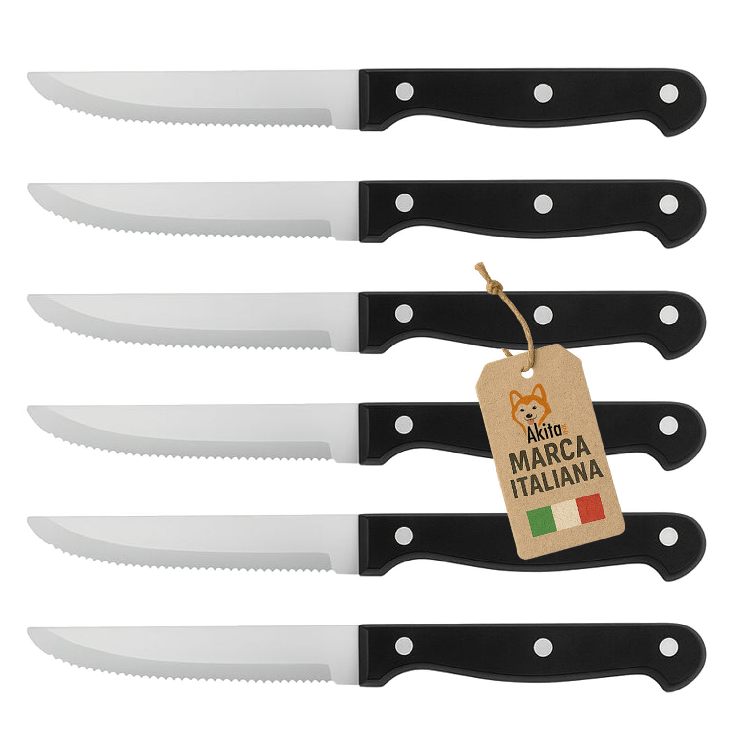 AkitaInk Set 6 Coltelli Bistecca Classic Acciaio Inox 11cm foto 2