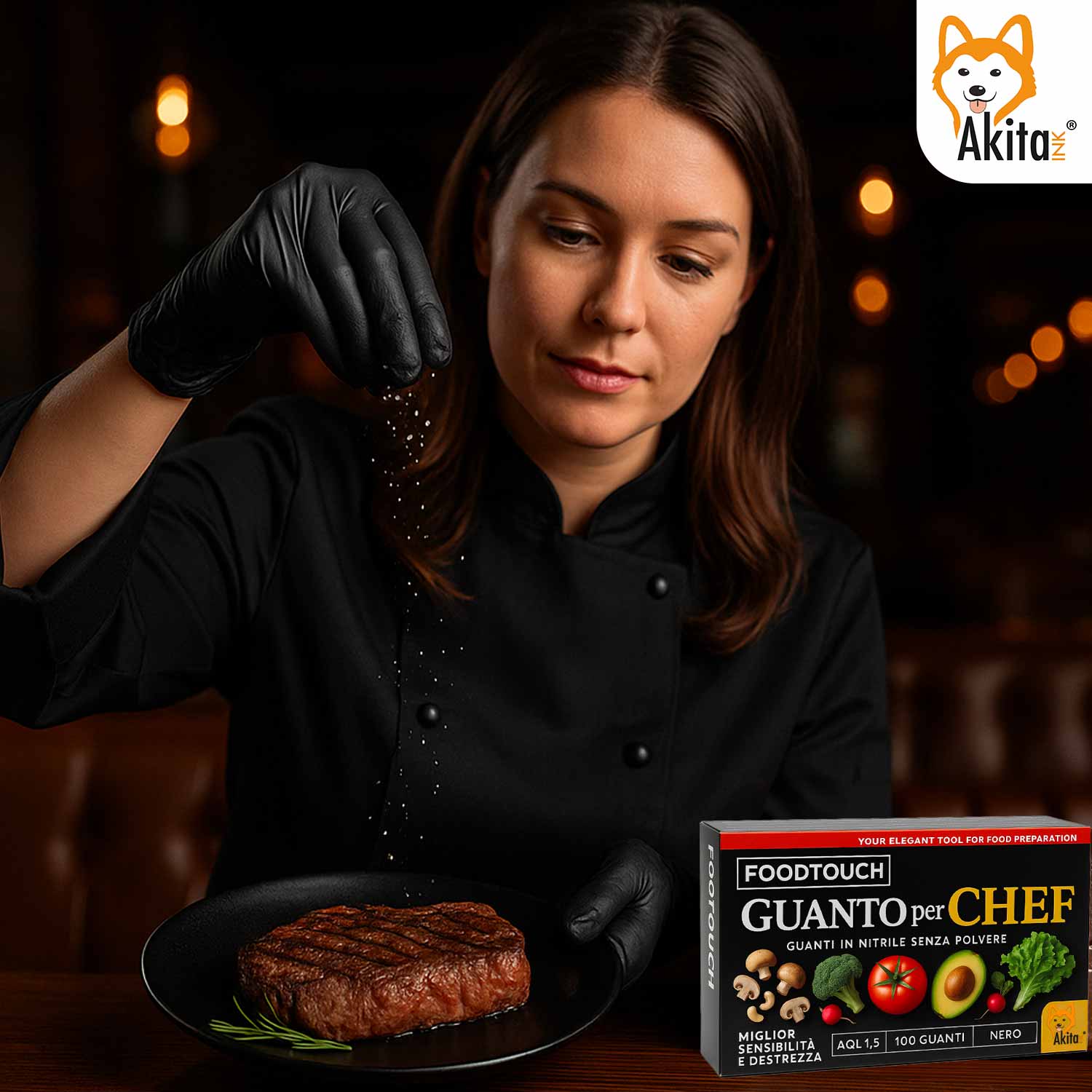 Guanti Nitrile Neri Chef Food Touch Professionali 100 Pz 4g Tg. M foto 3