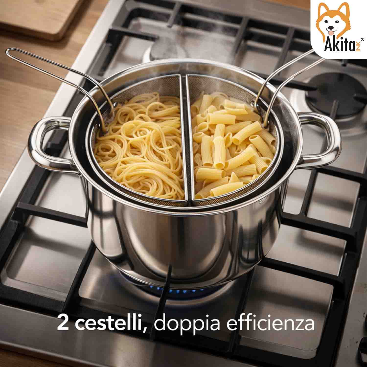 Bollipasta Inox 20 cm con 2 Cestelli e Coperchio Vetro foto 3