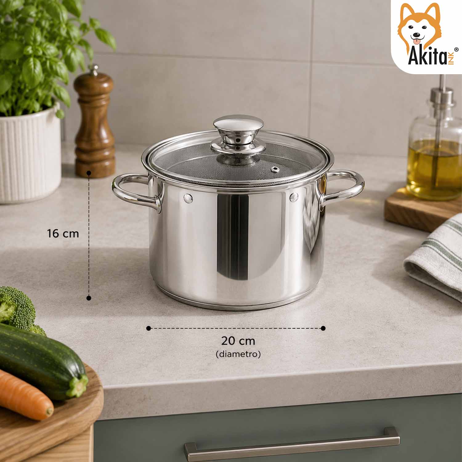 Bollipasta Inox 20 cm con 2 Cestelli e Coperchio Vetro foto 5