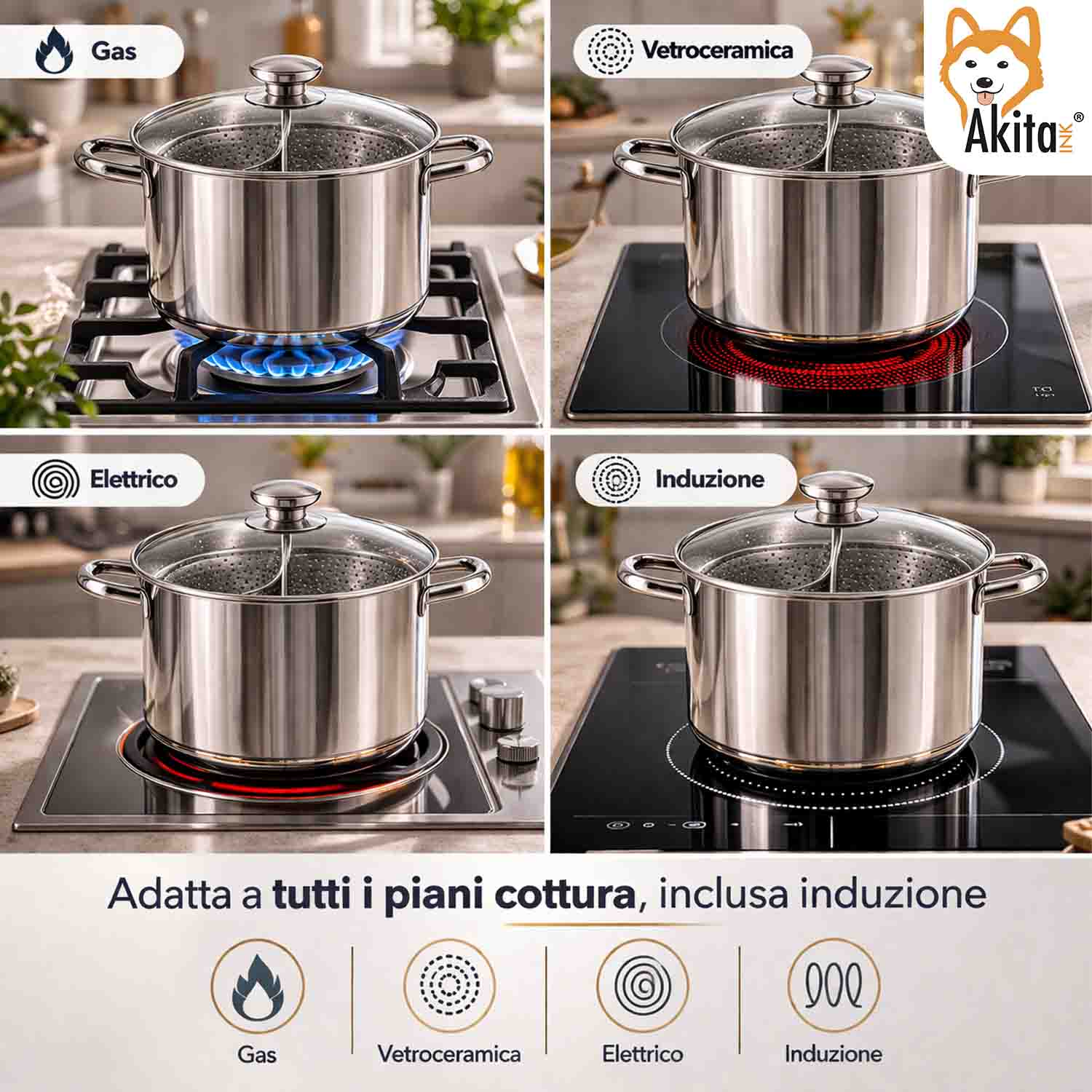 Bollipasta Inox 20 cm con 2 Cestelli e Coperchio Vetro foto 4