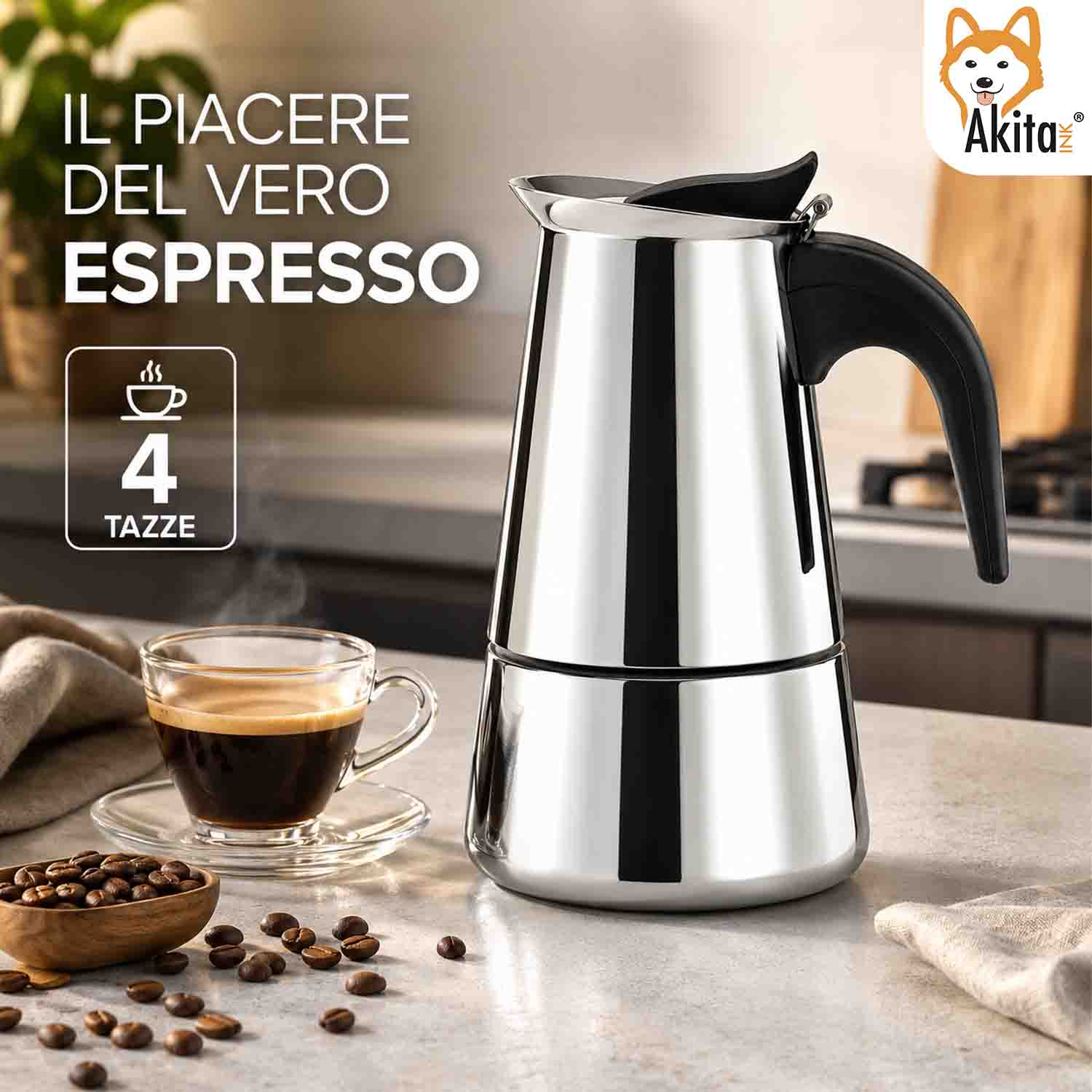 Caffettiera Stelvio Inox 4 Tazze Induzione foto 3