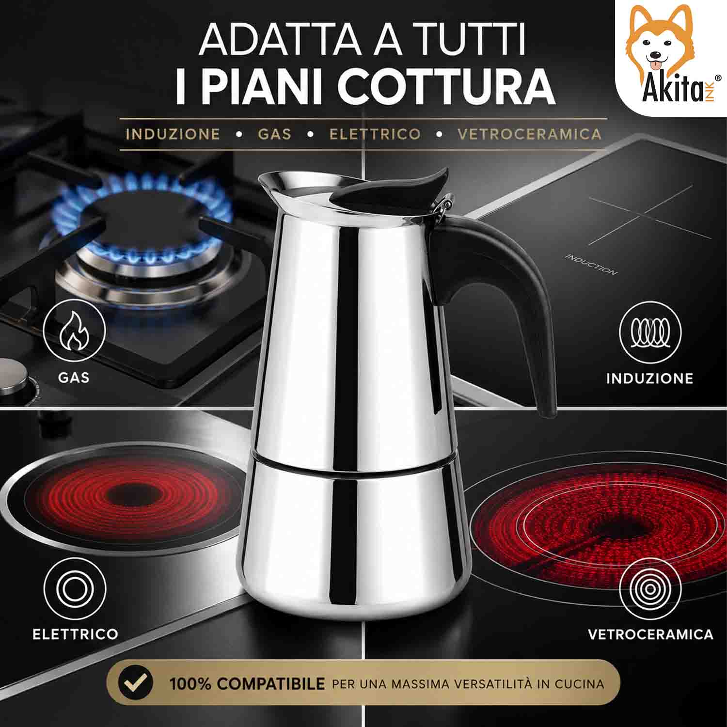 Caffettiera Stelvio Inox 4 Tazze Induzione foto 4