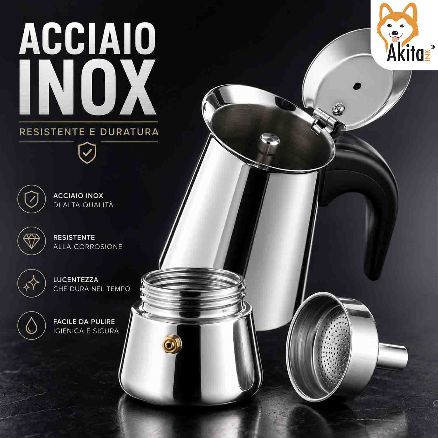 Caffettiera Stelvio Inox 4 Tazze Induzione foto 5