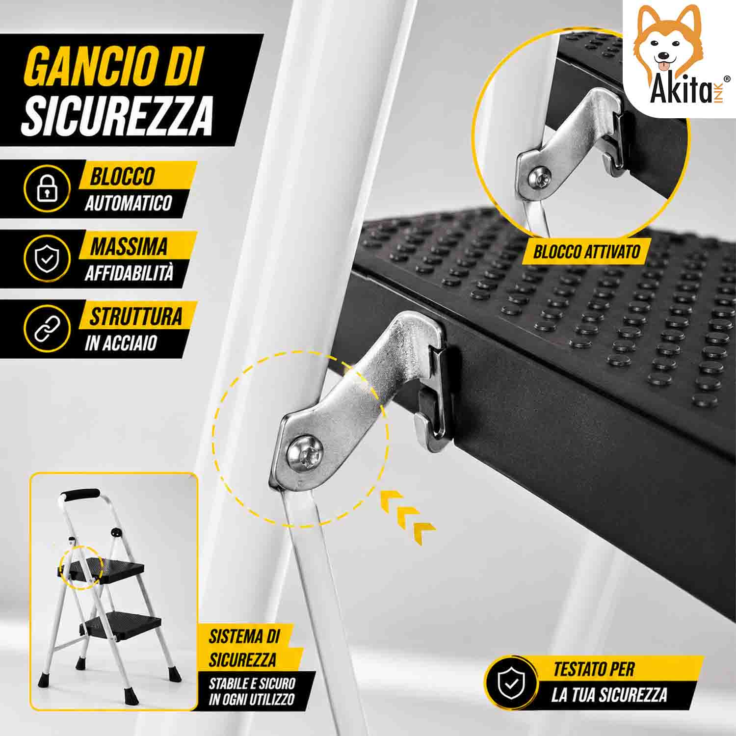 Scaletta Acciaio 2 Gradini Pieghevole Salvaspazio Bianca foto 4