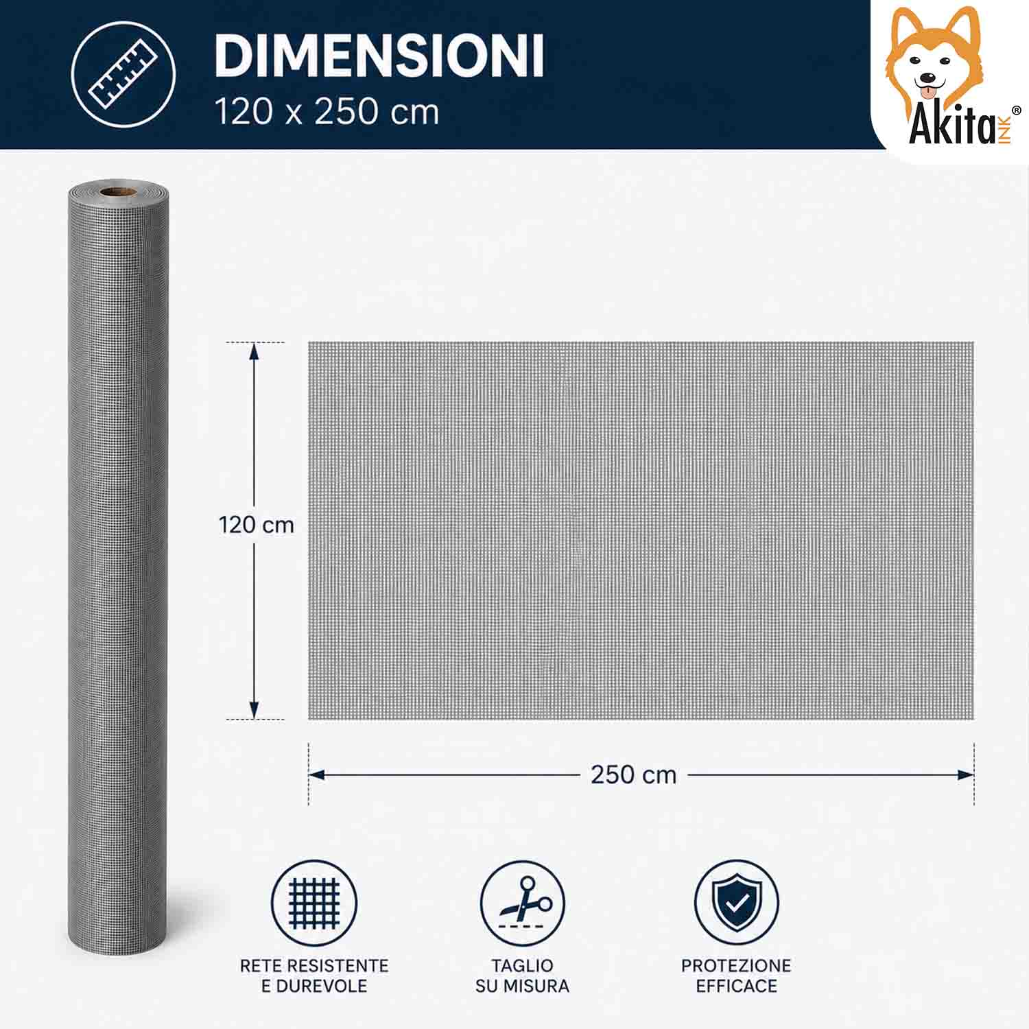 Akitaink Rotolo Ricambio Zanzariera Grigio 250x120 cm foto 6