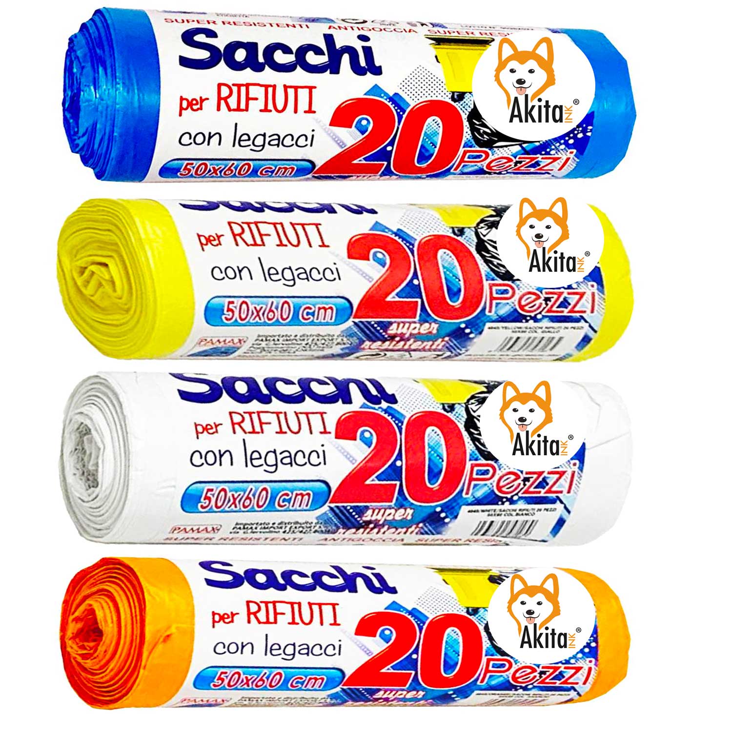 80 sacchi per pattumiera 50x60 akitaink sacchi alta resistenza, 30l