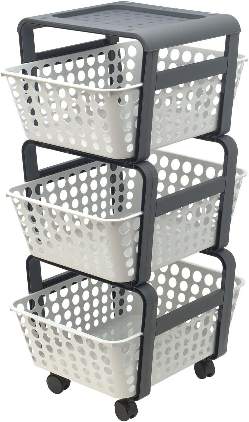 Carrello Modula Ecoplast Bianco - Portaoggetti con Ruote 3 Ripiani foto 2