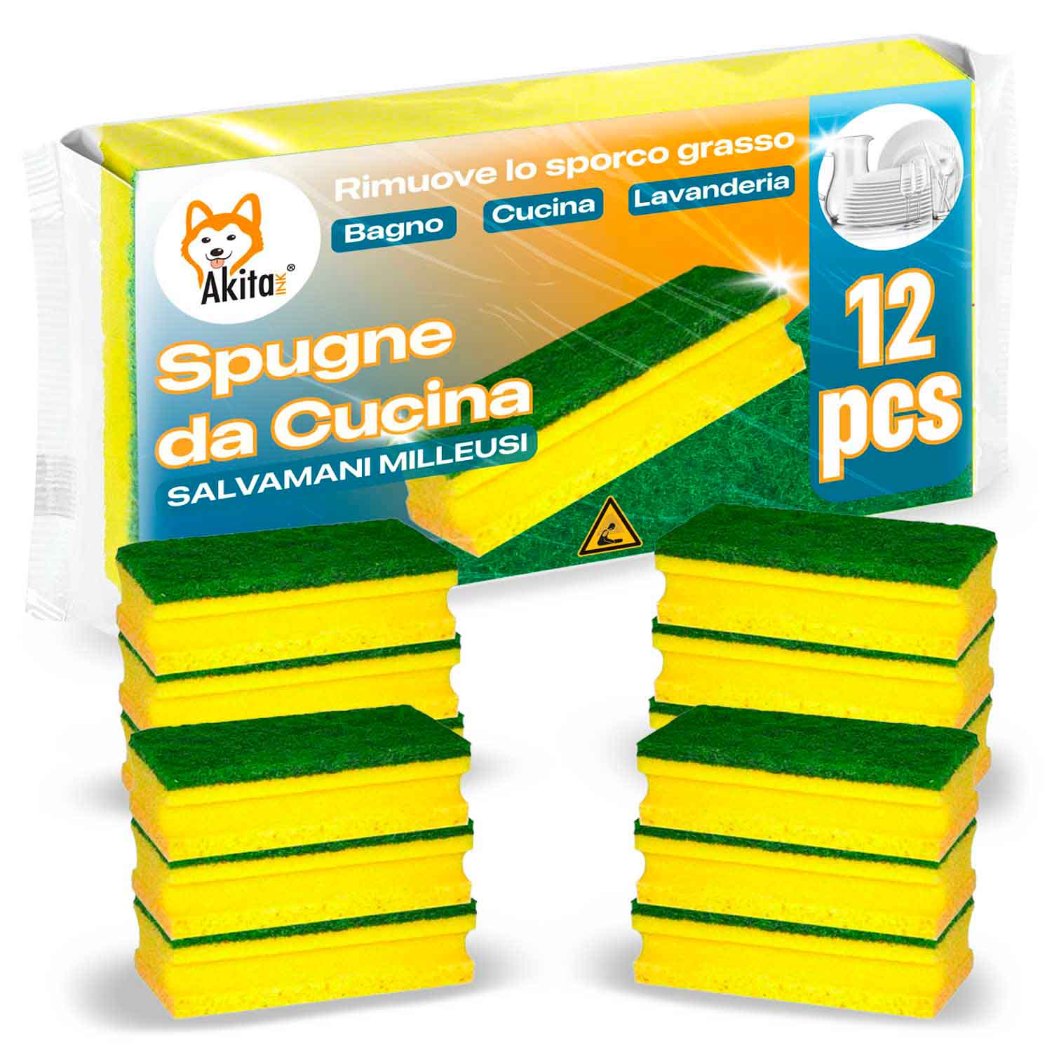 Spugne cucina antigraffio akitaink 12pz con protezione.