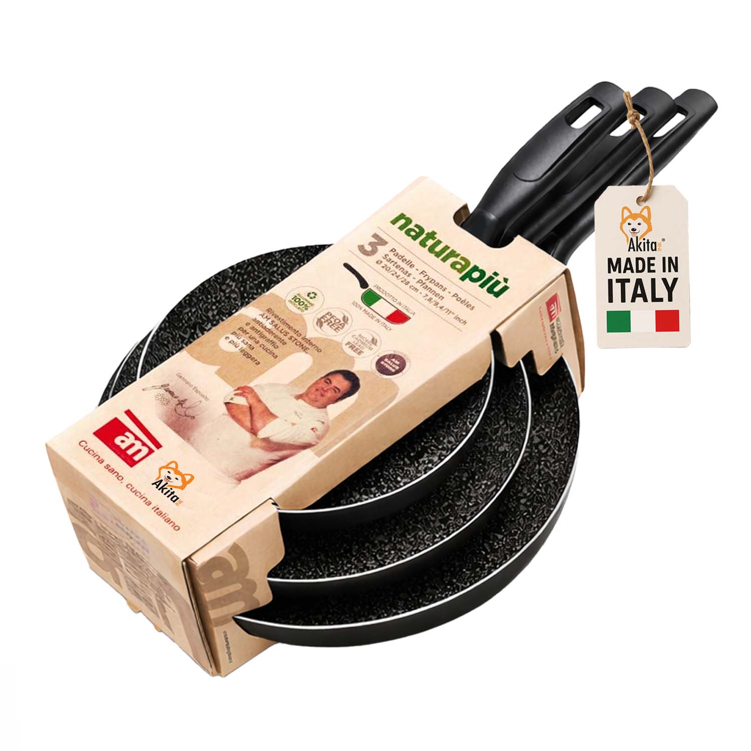 Set 3 padelle antiaderenti natura 20-24-28 cm verde.