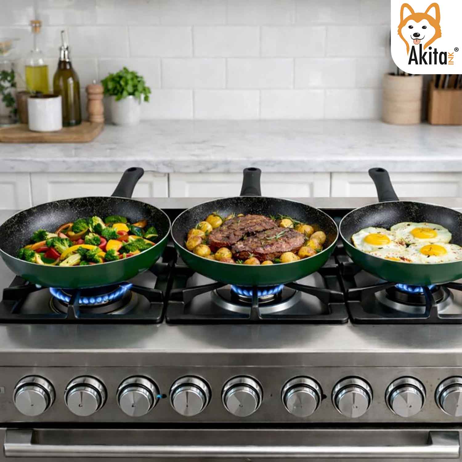 Set 3 Padelle Antiaderenti Natura 20-24-28 cm Verde foto 5