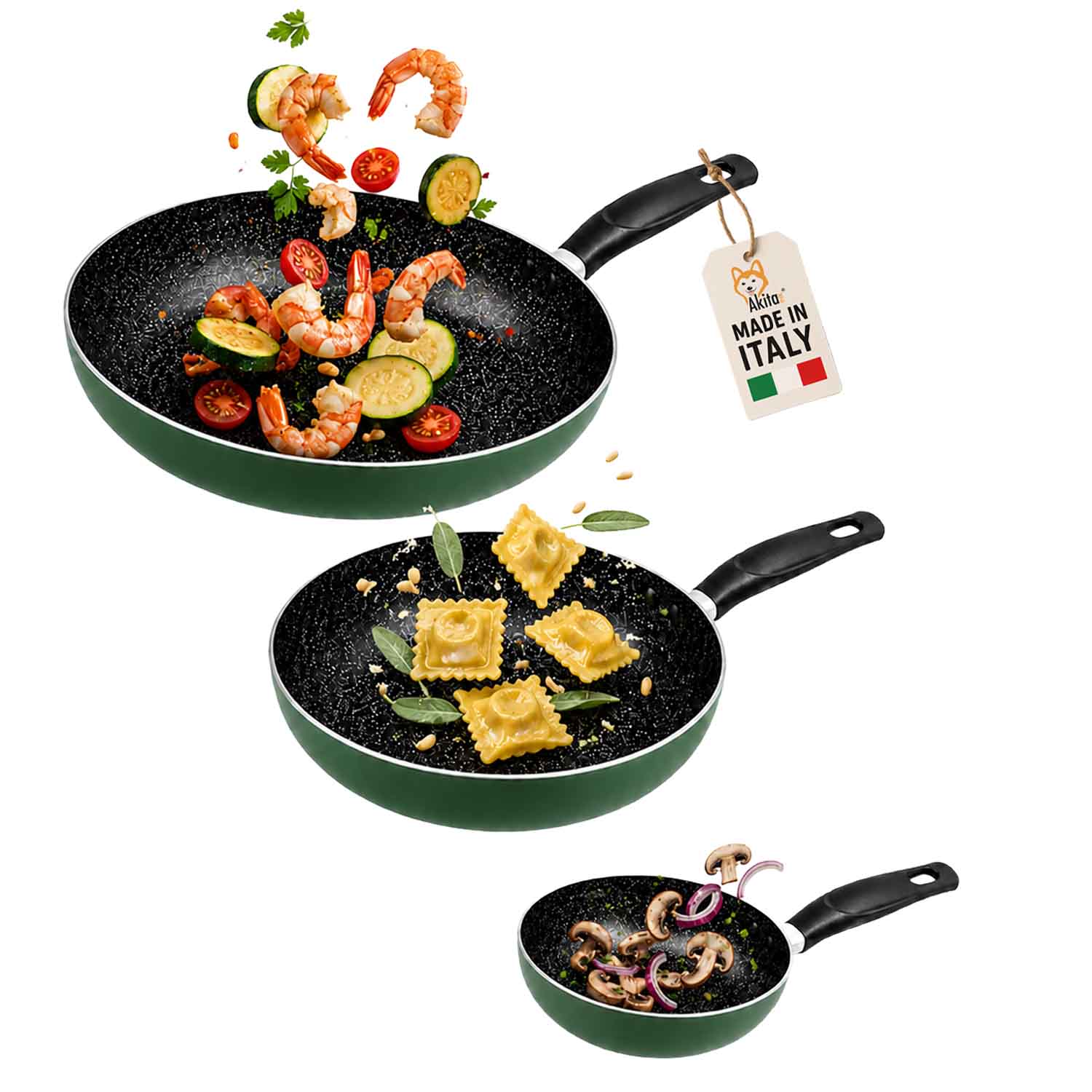 Set 3 Padelle Antiaderenti Natura 20-24-28 cm Verde foto 2