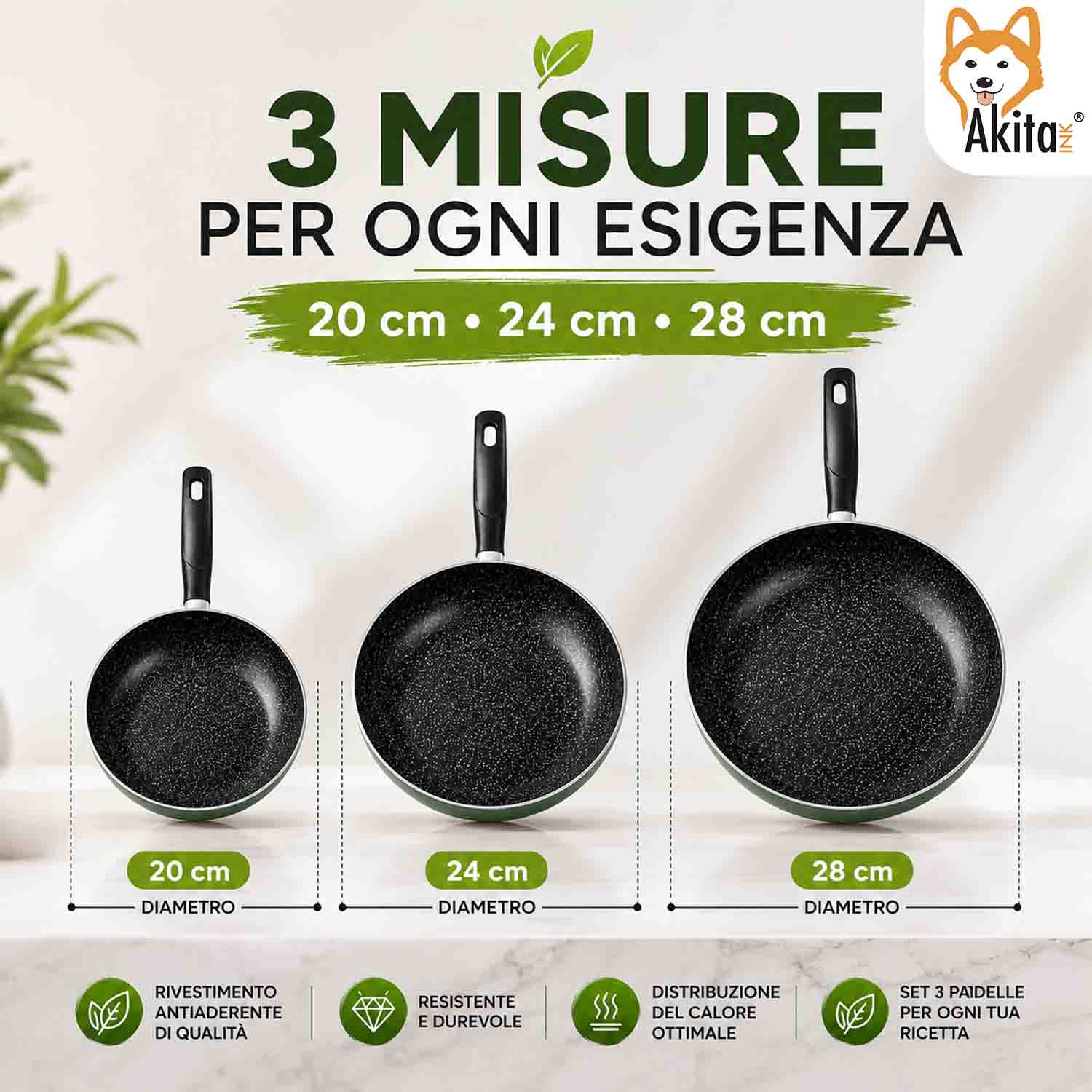 Set 3 Padelle Antiaderenti Natura 20-24-28 cm Verde foto 5