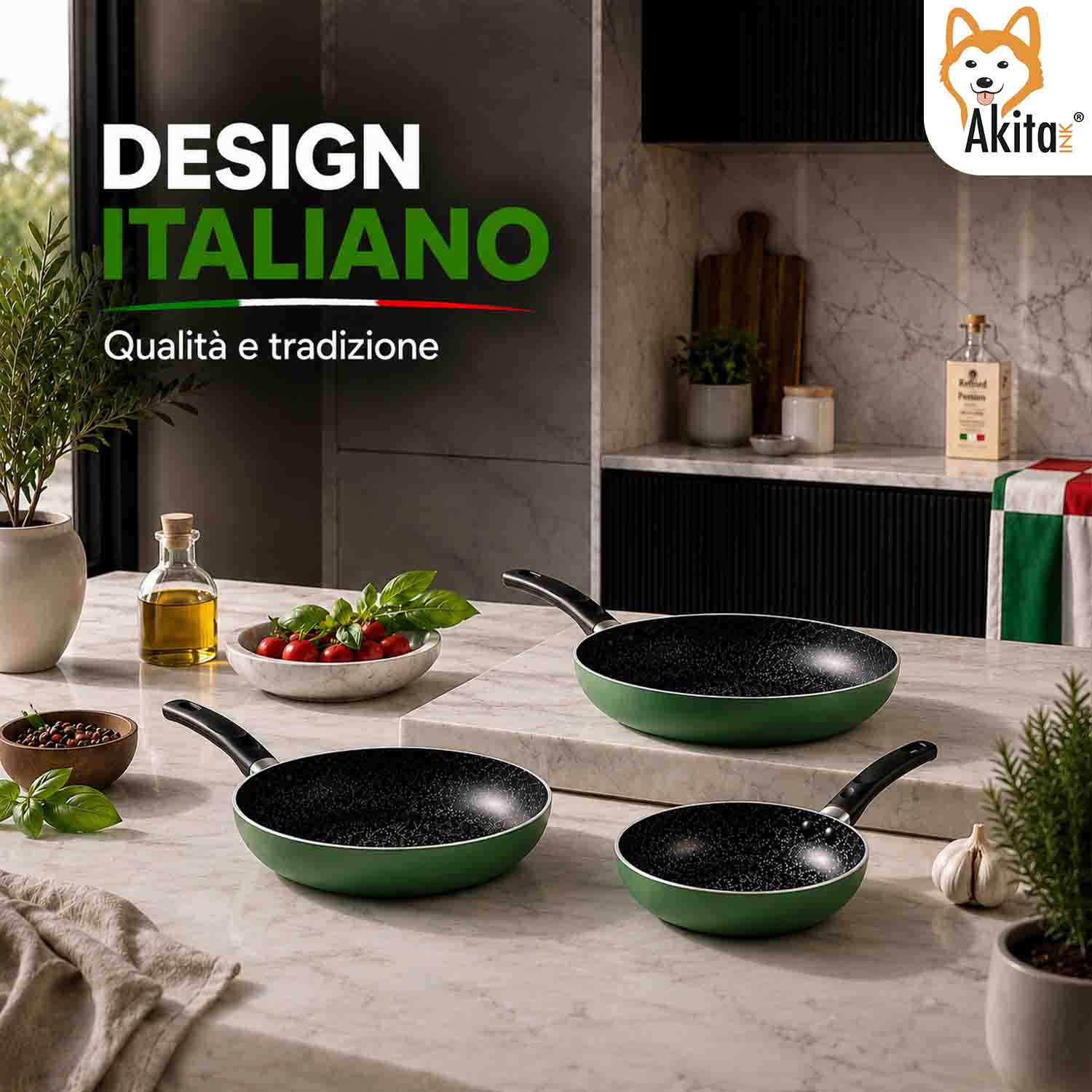 Set 3 Padelle Antiaderenti Natura 20-24-28 cm Verde foto 4