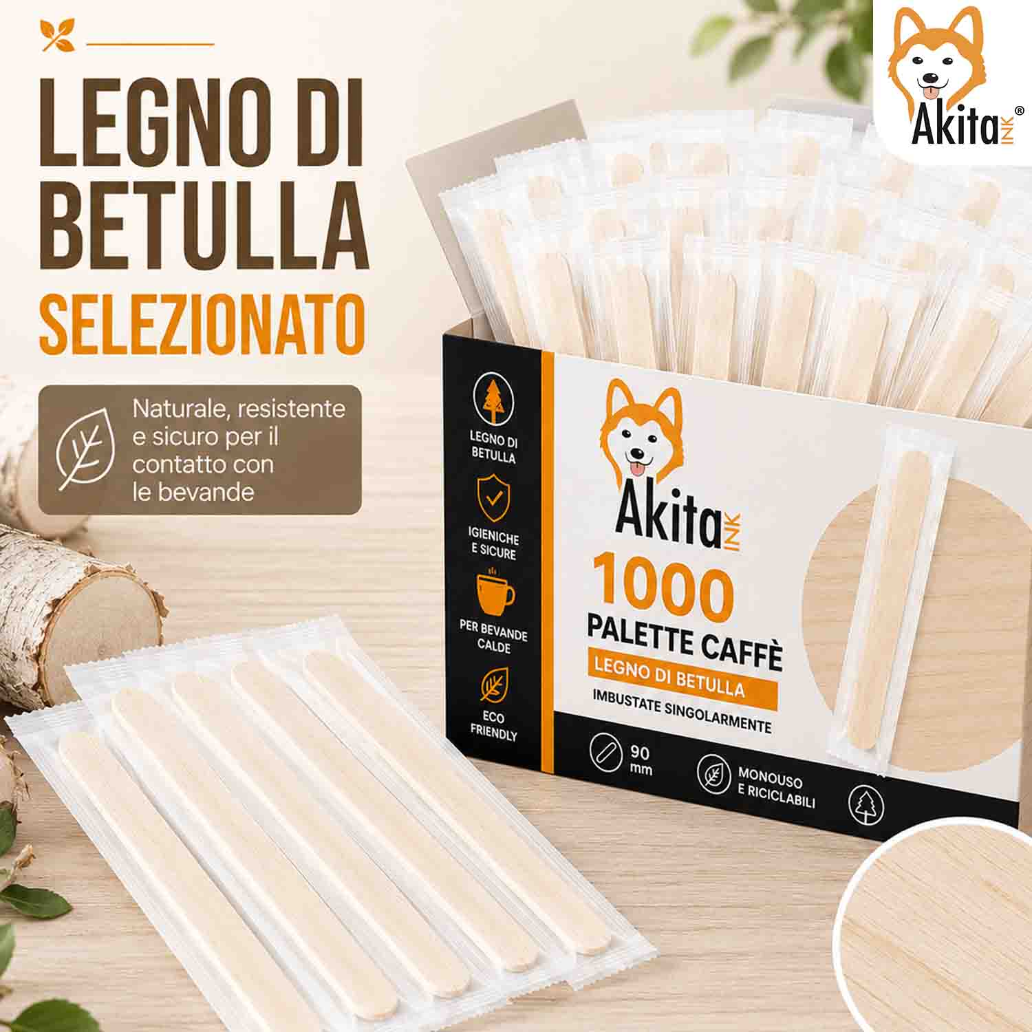 Akitaink 1000 Palette Caffe Legno Biodegradabili foto 3