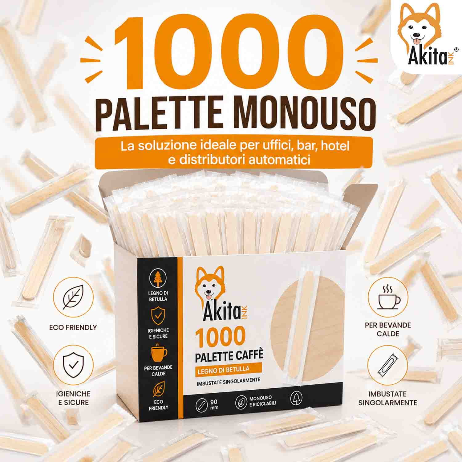 Akitaink 1000 Palette Caffe Legno Biodegradabili foto 6