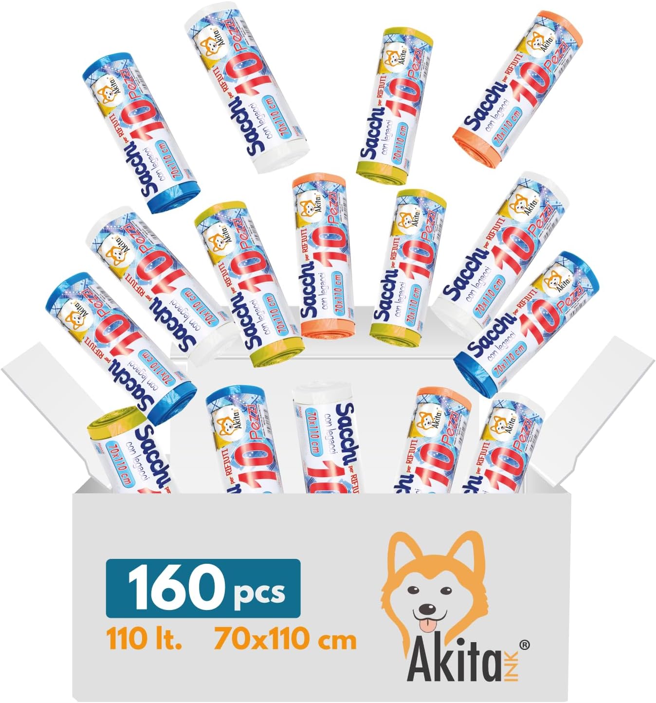 AkitaInk, 160 sacchi per pattumiera 70X110 Sacchi Alta Resistenza, 110L foto 2