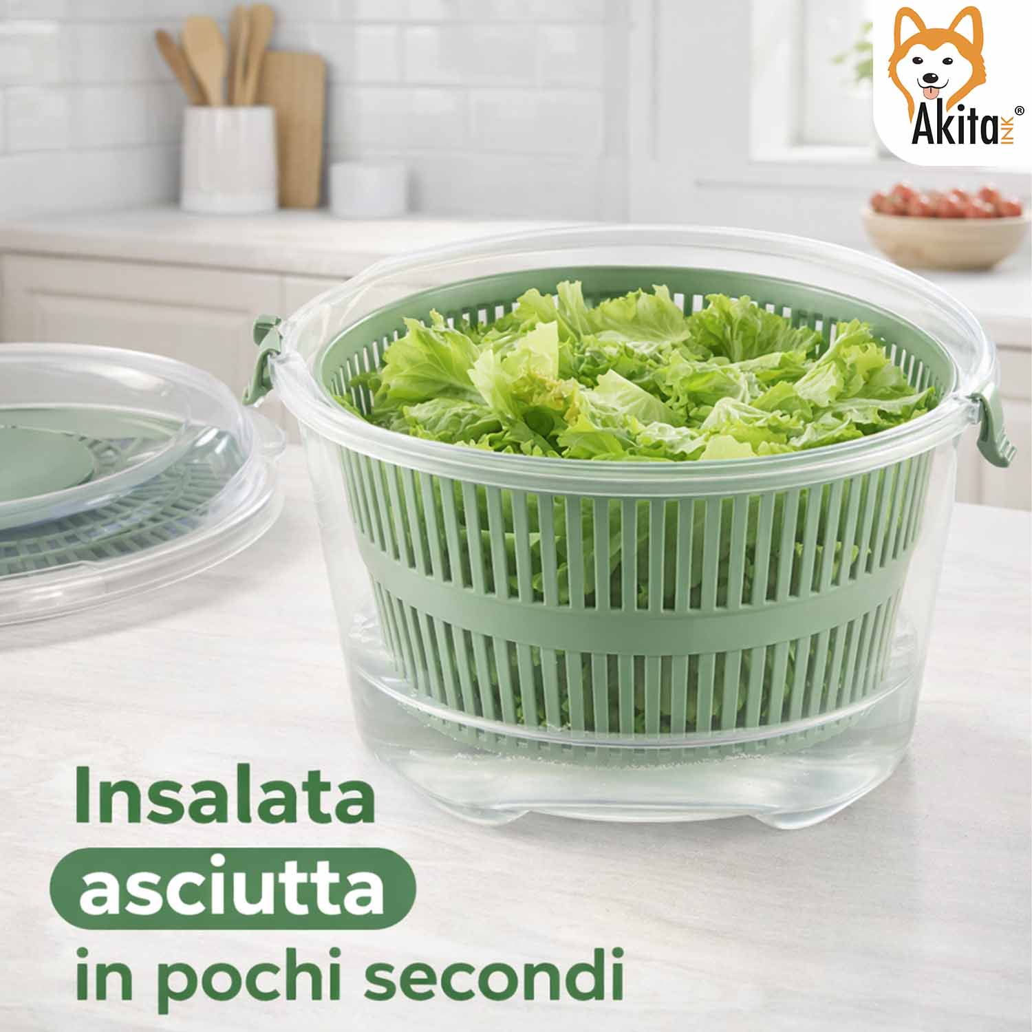 Centrifuga per Insalata 4,4 L Senza BPA Trasparente/Verde foto 4