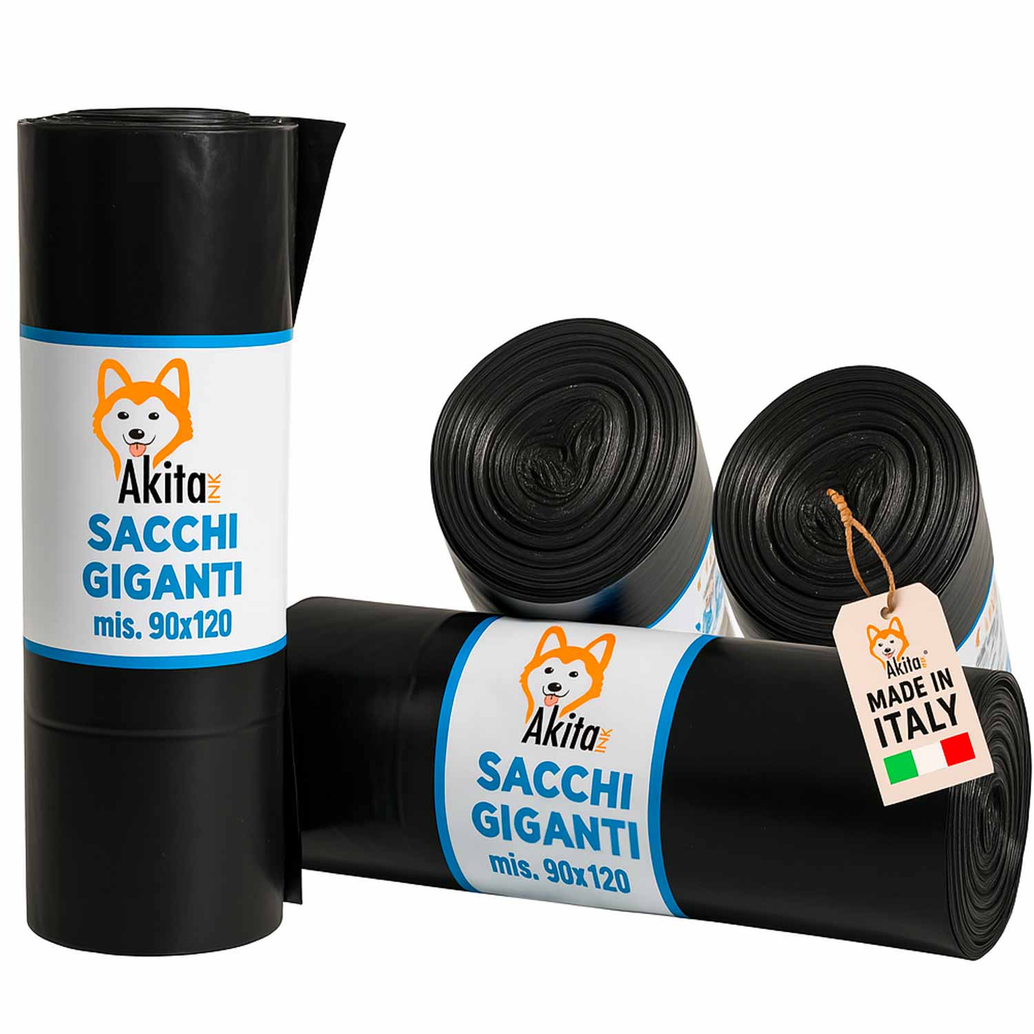 Akitaink 40 Sacchi Spazzatura Grandi 90x120 Trasparenti Neri Super Resistenti foto 2