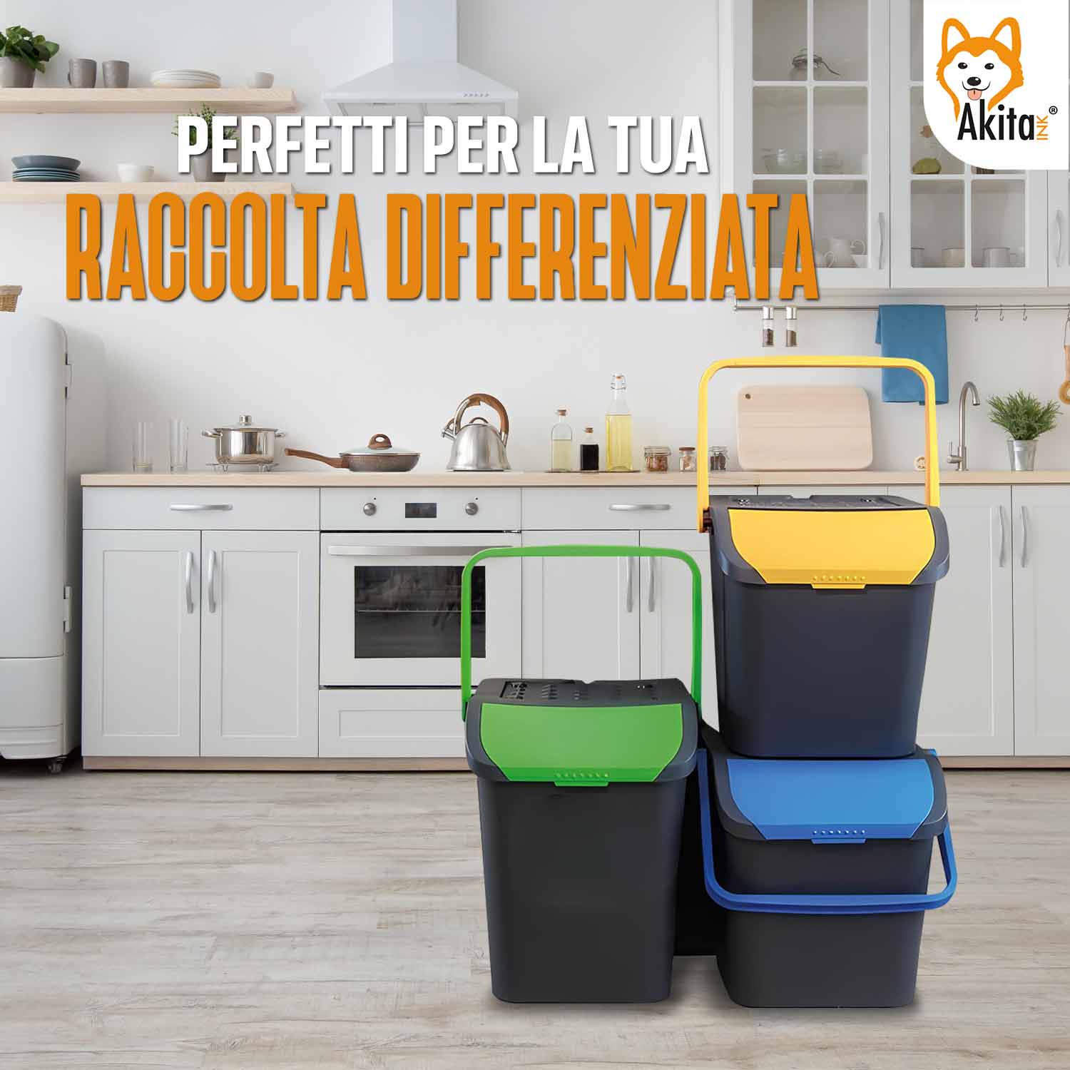 Akitaink - Set 3 Pattumiere da 35 Litri Differenziate AKIPATPOP3 foto 3